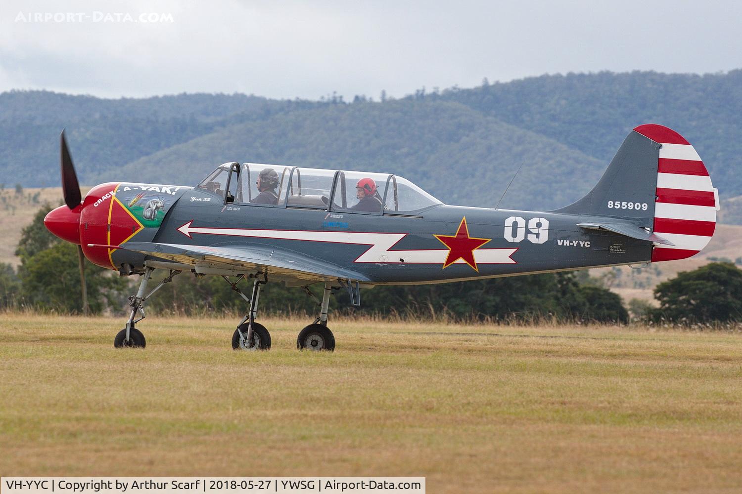 VH-YYC, 1985 Yakovlev Yak-52 C/N 855909, Red Thunder - Watts Bridge 2018