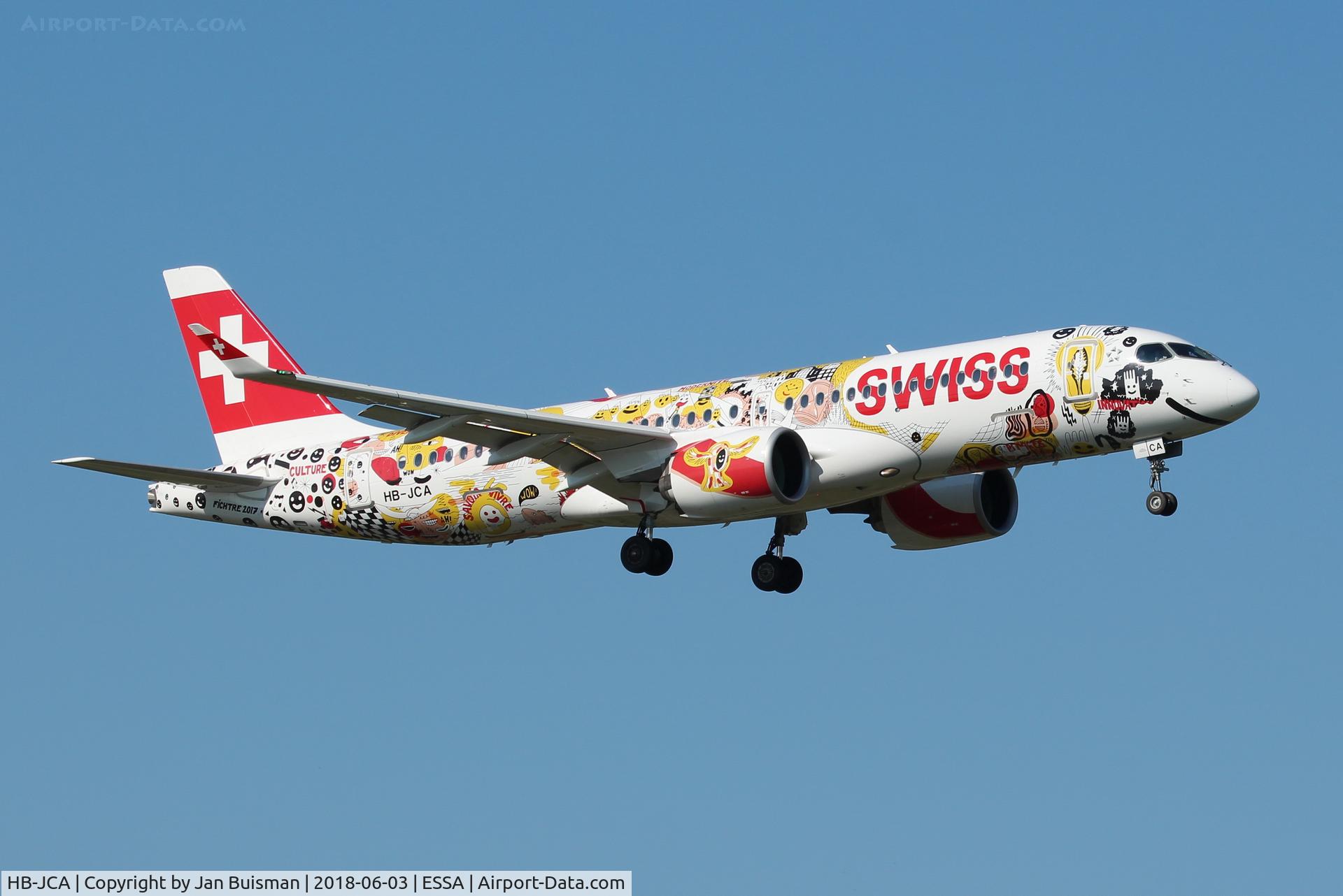 HB-JCA, 2017 Bombardier CSeries CS300 (BD-500-1A11) C/N 55010, Swiss Romany Fichtre livery