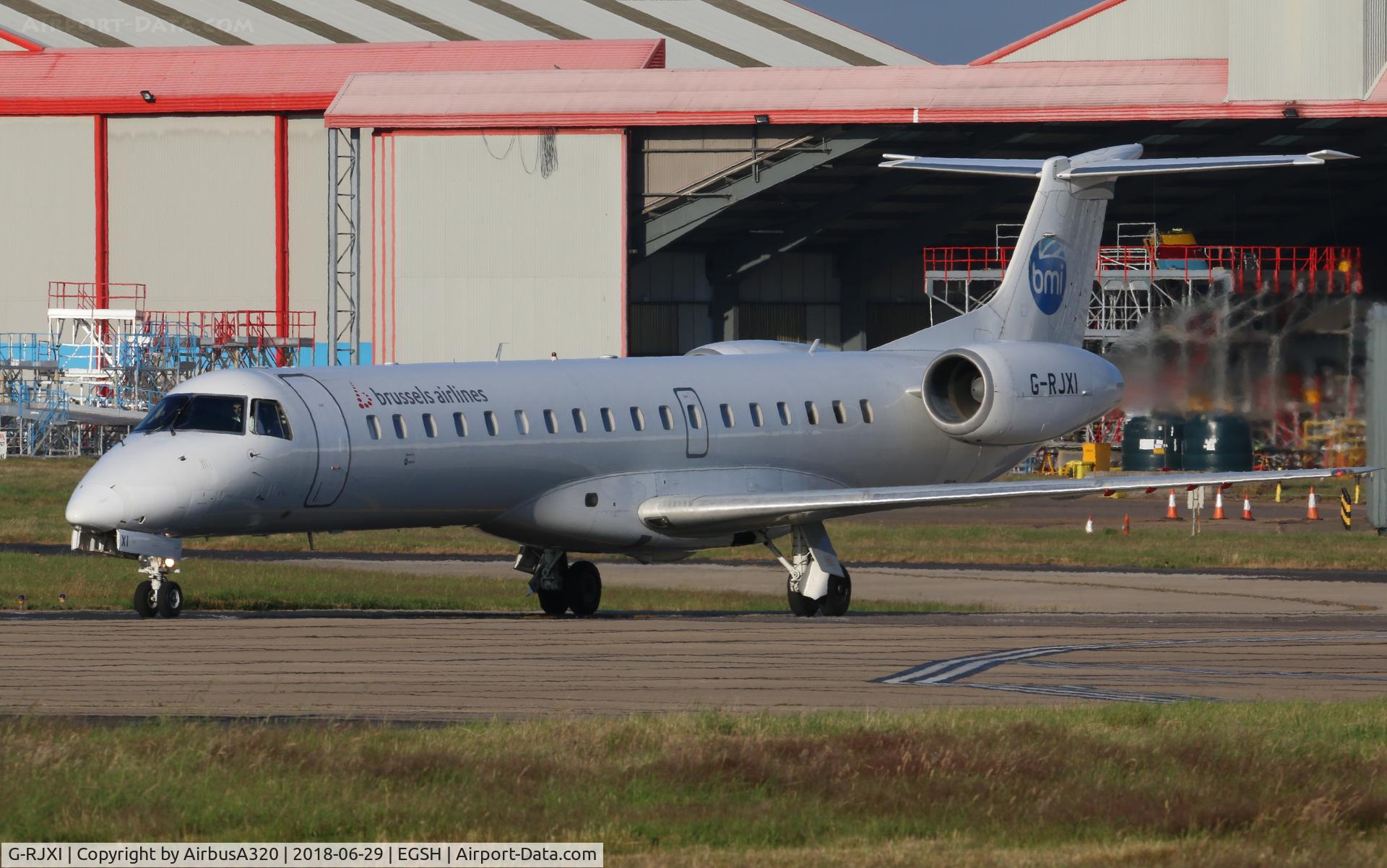 G-RJXI, 2001 Embraer EMB-145EP (ERJ-145EP) C/N 145454, Push back from stand 1 Aberdeen bound