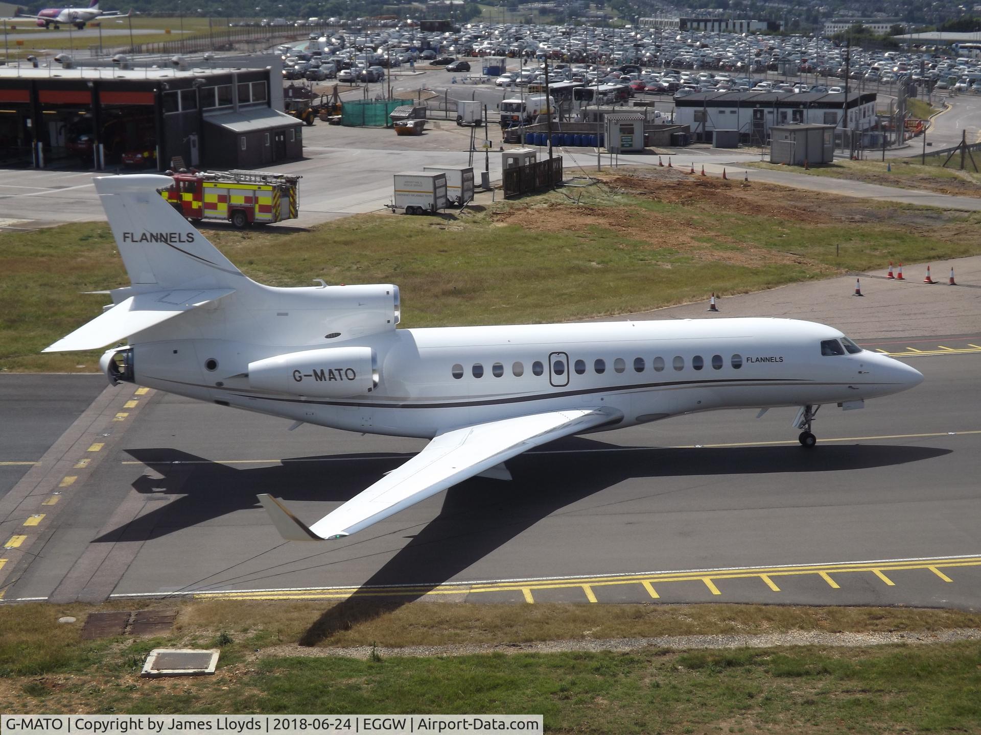 G-MATO, 2016 Dassault Falcon 7X C/N 277, Taxing back after landing at Luton Airport.