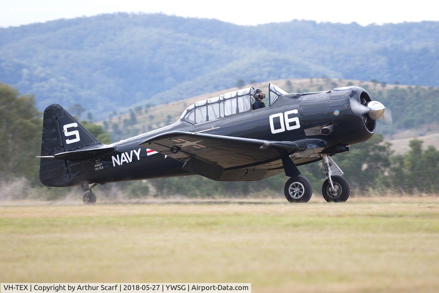 VH-TEX, 1943 North American AT-6C C/N 88-9263, Red Thunder - Watts Bridge 2018