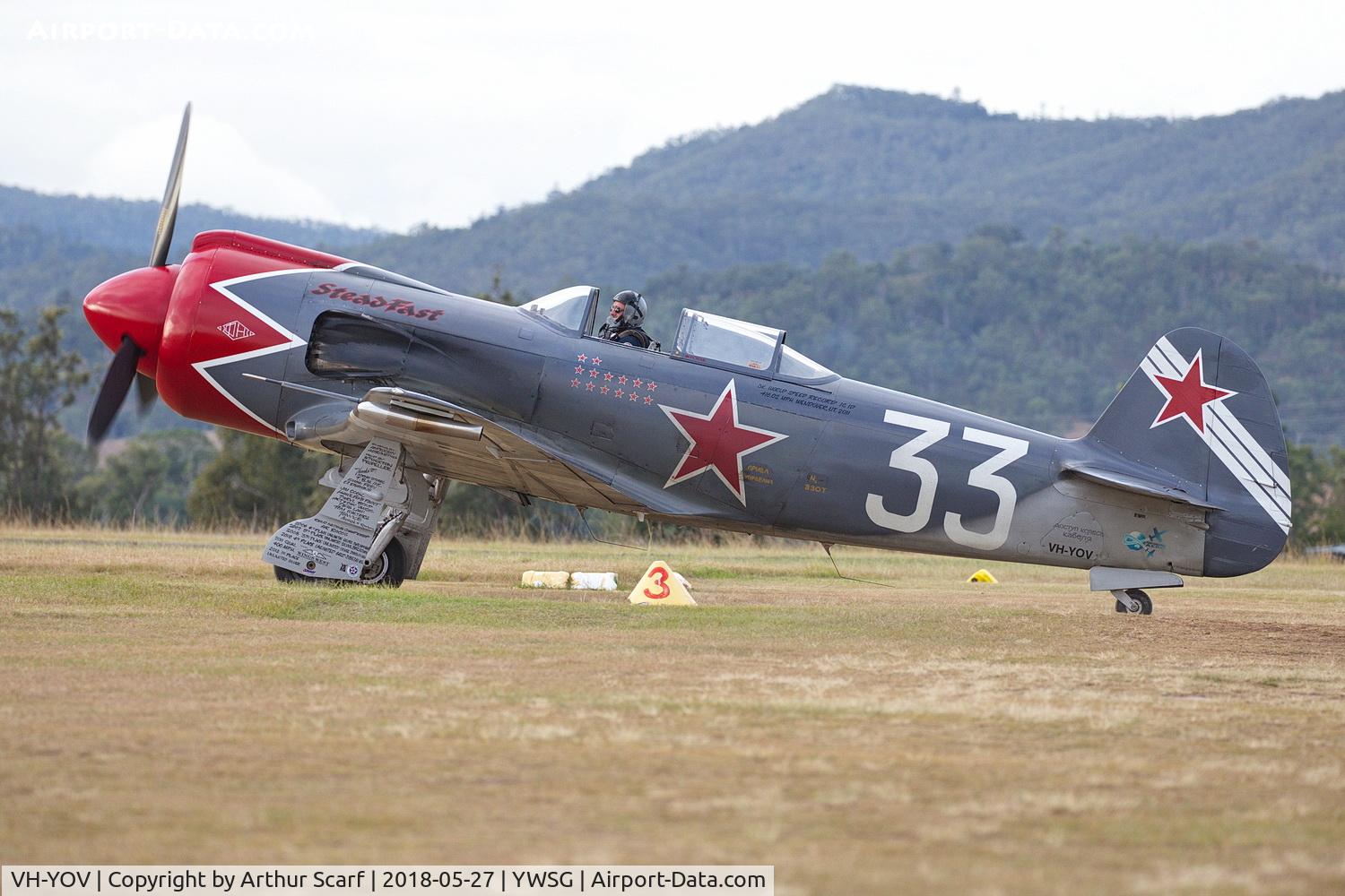 VH-YOV, 2005 Yakovlev (Avione) Yak-3U/R-2000 C/N 001-3/2005, Red Thunder - Watts Bridge 2018