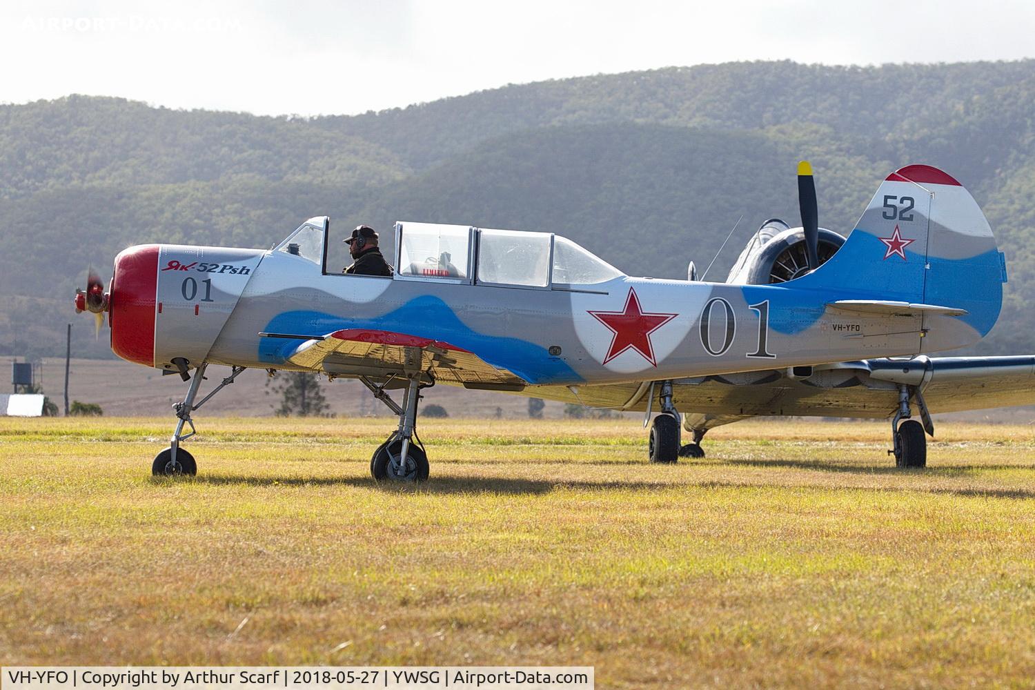 VH-YFO, 1989 Yakovlev Yak-52 C/N 899715, Red Thunder - Watts Bridge 2018