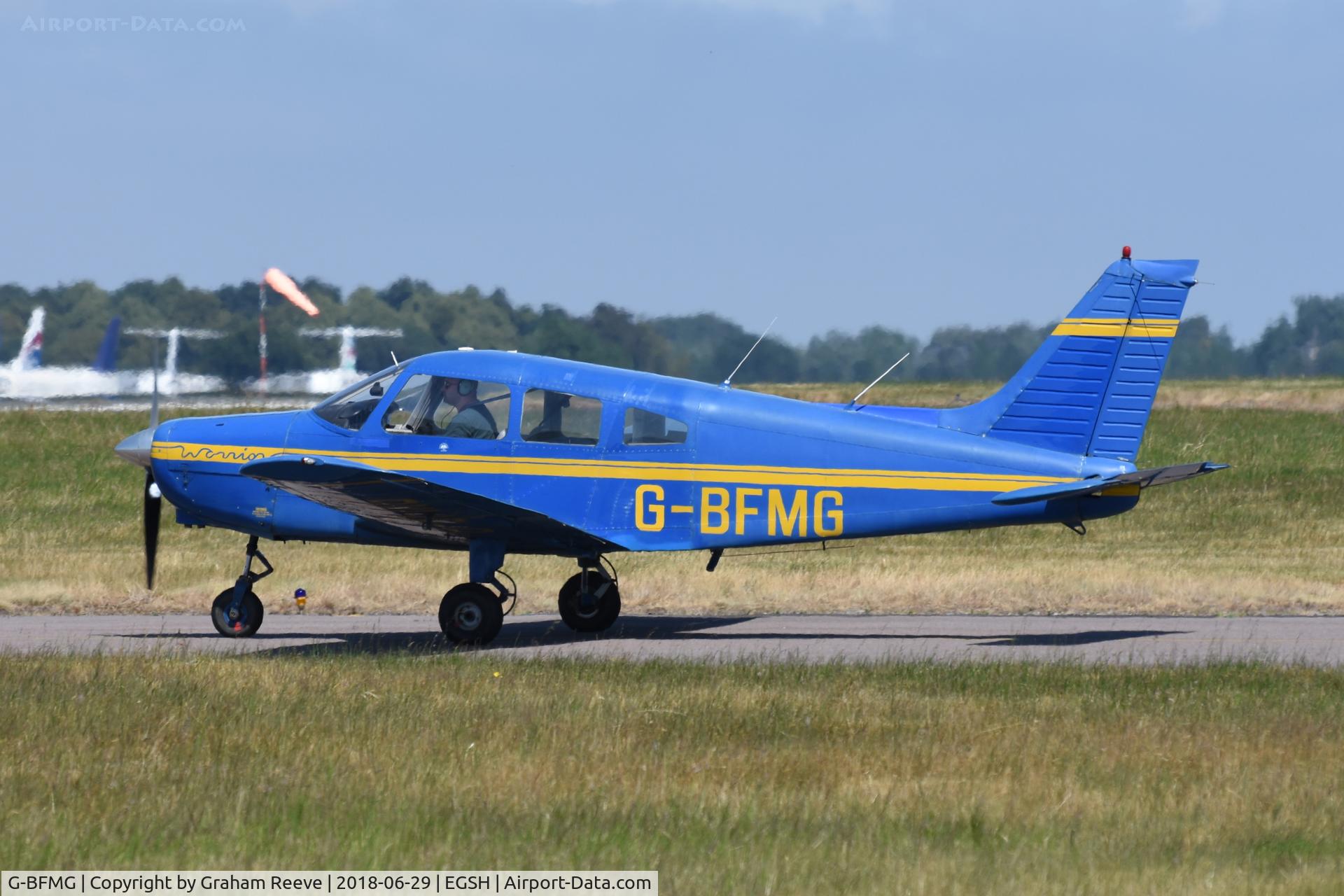 G-BFMG, 1977 Piper PA-28-161 Cherokee Warrior II C/N 28-7716160, Departing from Norwich.