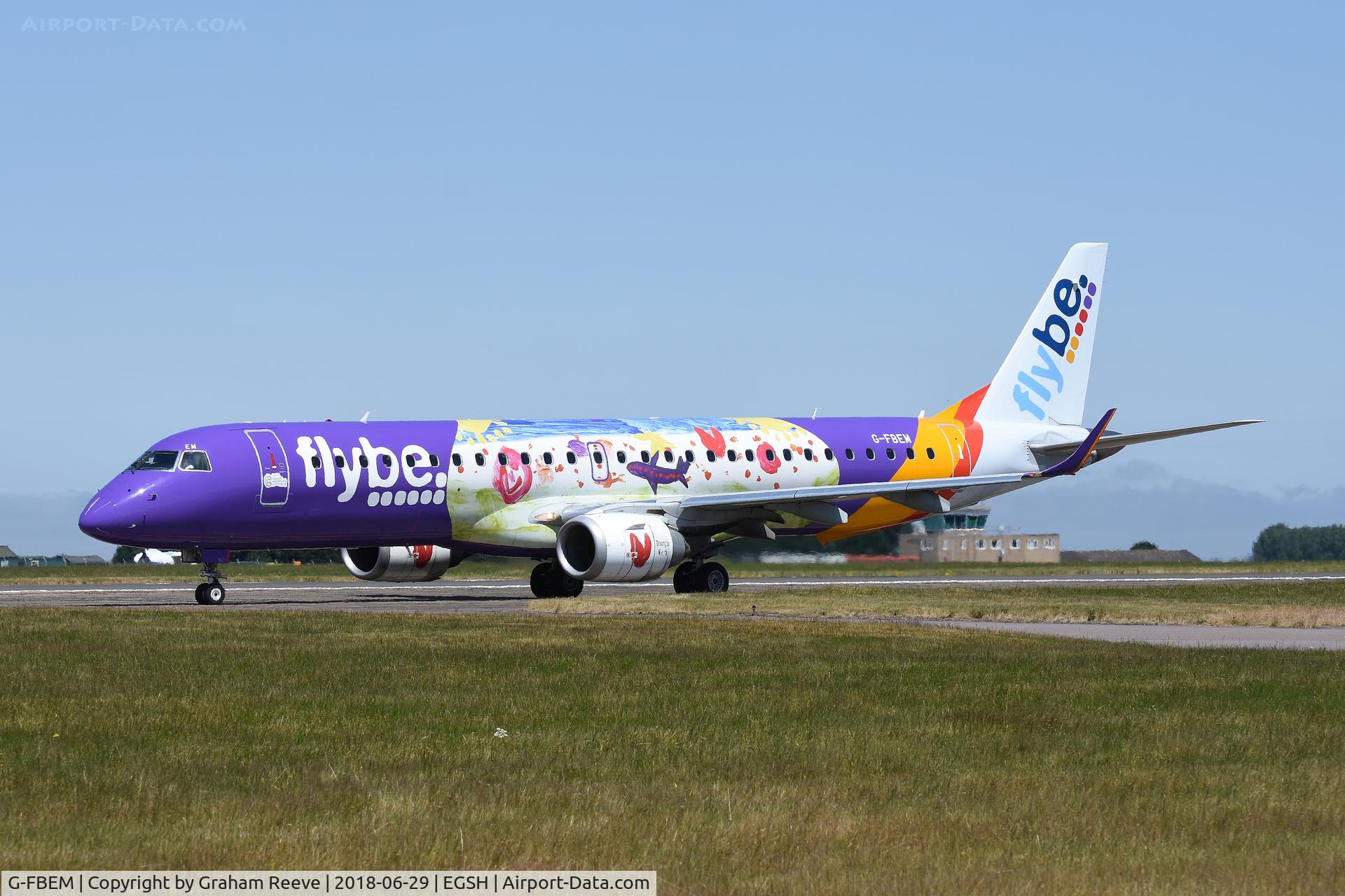 G-FBEM, 2008 Embraer 195LR (ERJ-190-200LR) C/N 19000204, Departing from Norwich.
