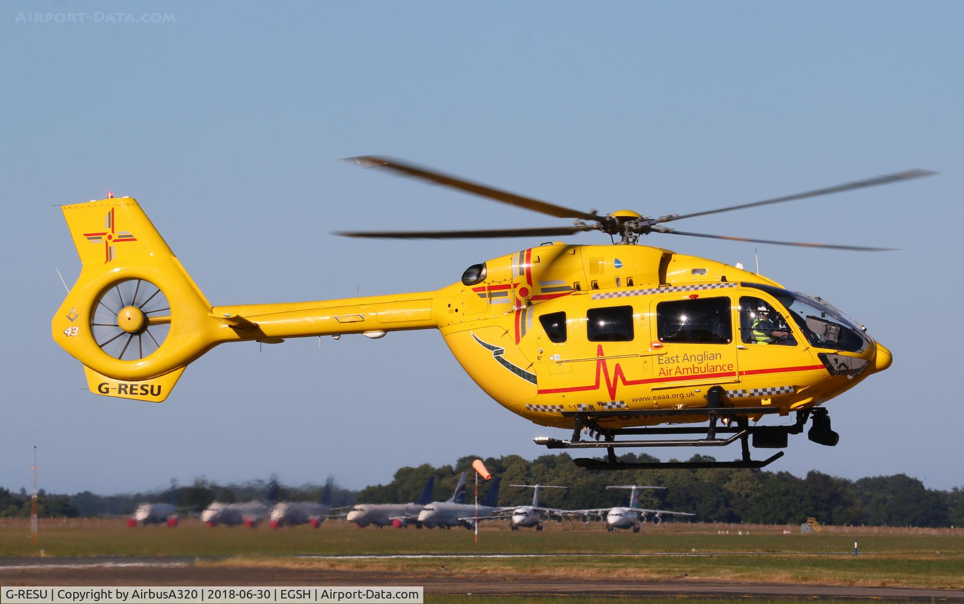 G-RESU, 2015 Airbus Helicopters EC-145T-2 (BK-117D-2) C/N 20052, Returning from another call the Norfolk Air Ambulance ,in the distance the 5 former Saudi 170s grace the north side