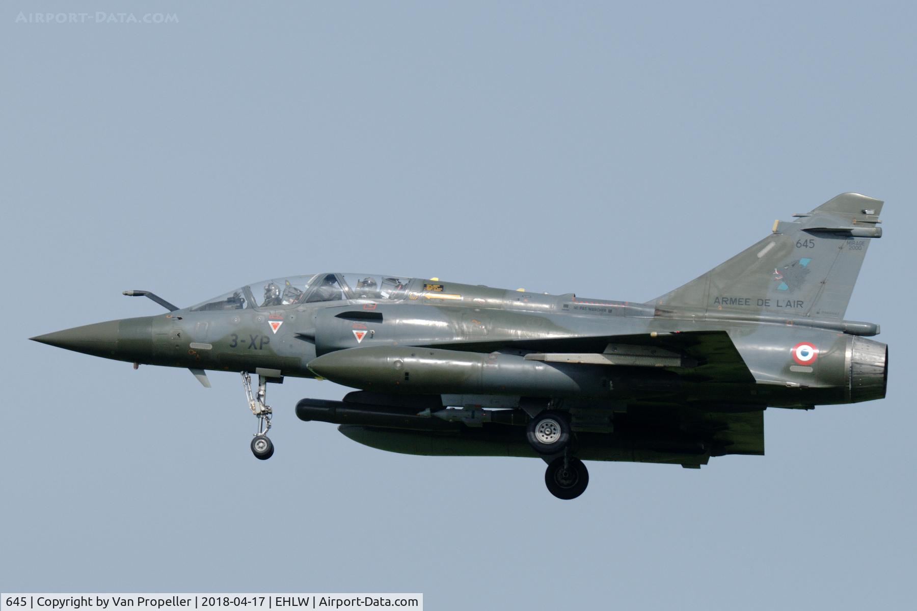 645, Dassault Mirage 2000D C/N 456, Armée de l' Air Dassault Mirage 2000D landing at Leeuwarden Air Base, the Netherlands. Frisian Flag 2018. Note navigator 
