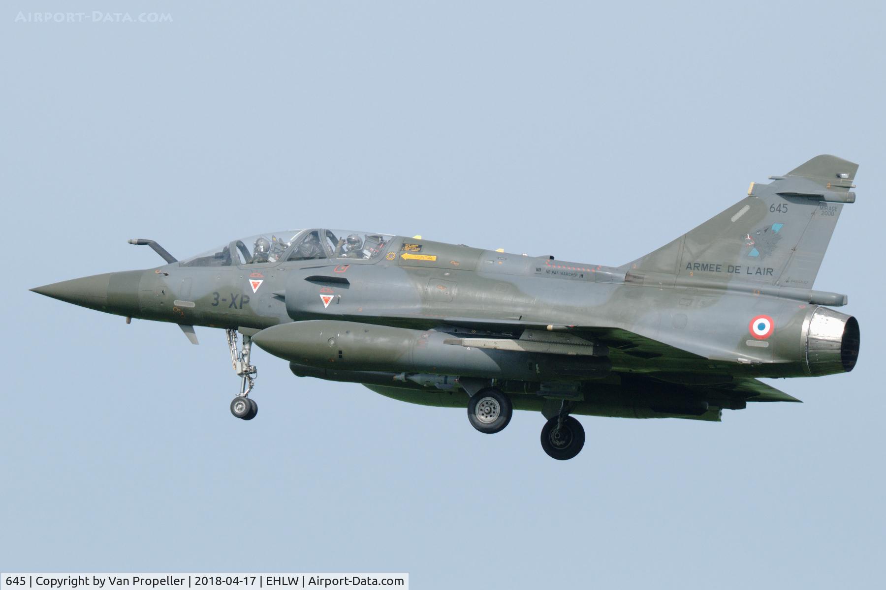 645, Dassault Mirage 2000D C/N 456, Armée de l' Air Dassault Mirage 2000D landing at Leeuwarden Air Base, the Netherlands. Frisian Flag 2018. Note navigator 