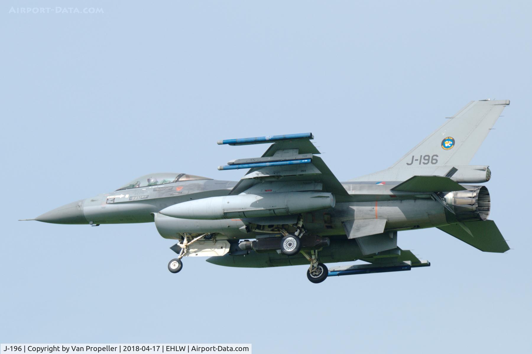 J-196, Fokker F-16AM Fighting Falcon C/N 6D-103, Royal Netherlands Air Force F-16AM landing at Leeuwarden Air Base. Frisian Flag 2018