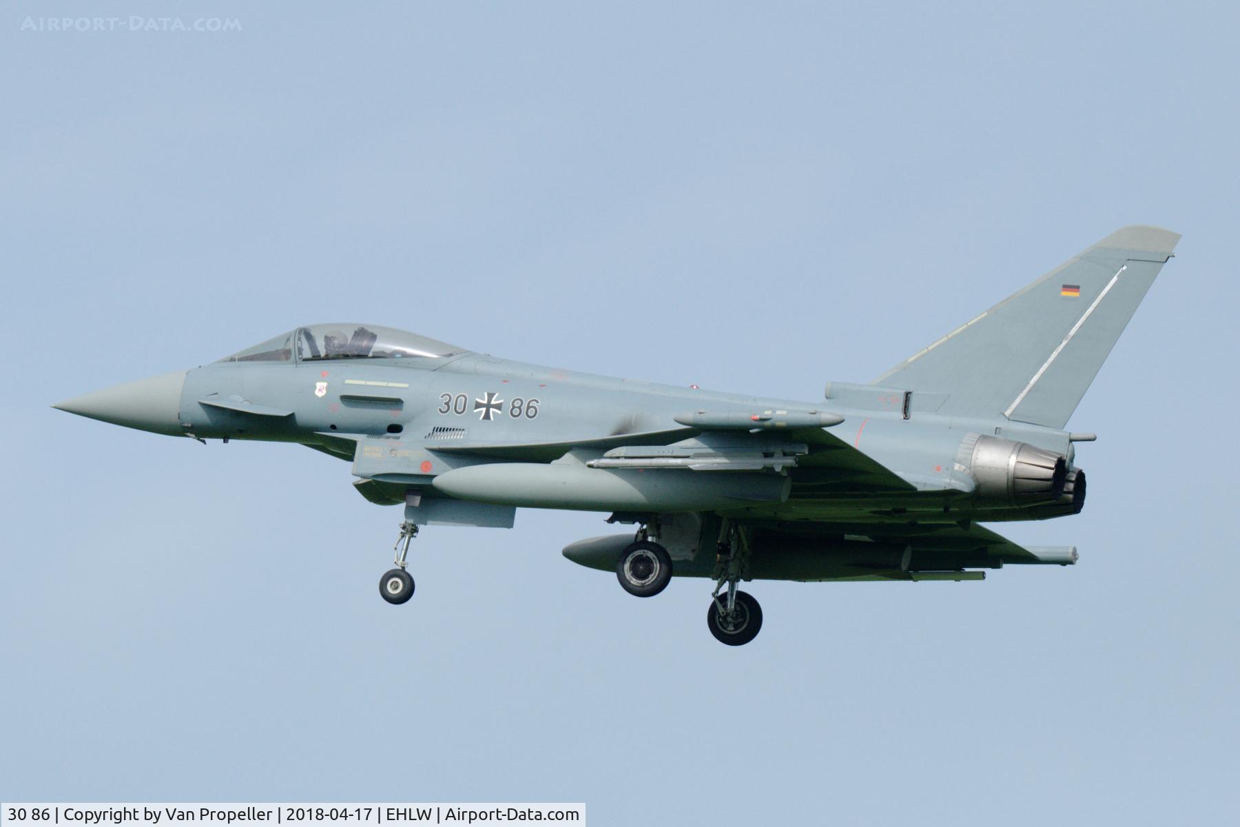 30 86, 2012 Eurofighter EF-2000 Typhoon S C/N GS065, Luftwaffe Typhoon landing at Leeuwarden Air Base. Frisian Flag 2018