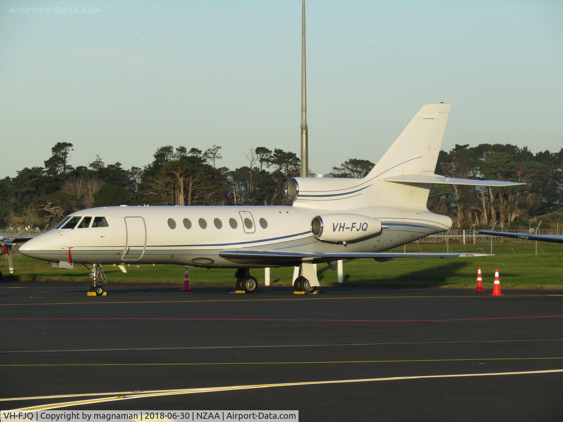 VH-FJQ, 1995 Dassault Falcon 50 C/N 252, in wintery sunshine at AKL - nice old Falcon 50