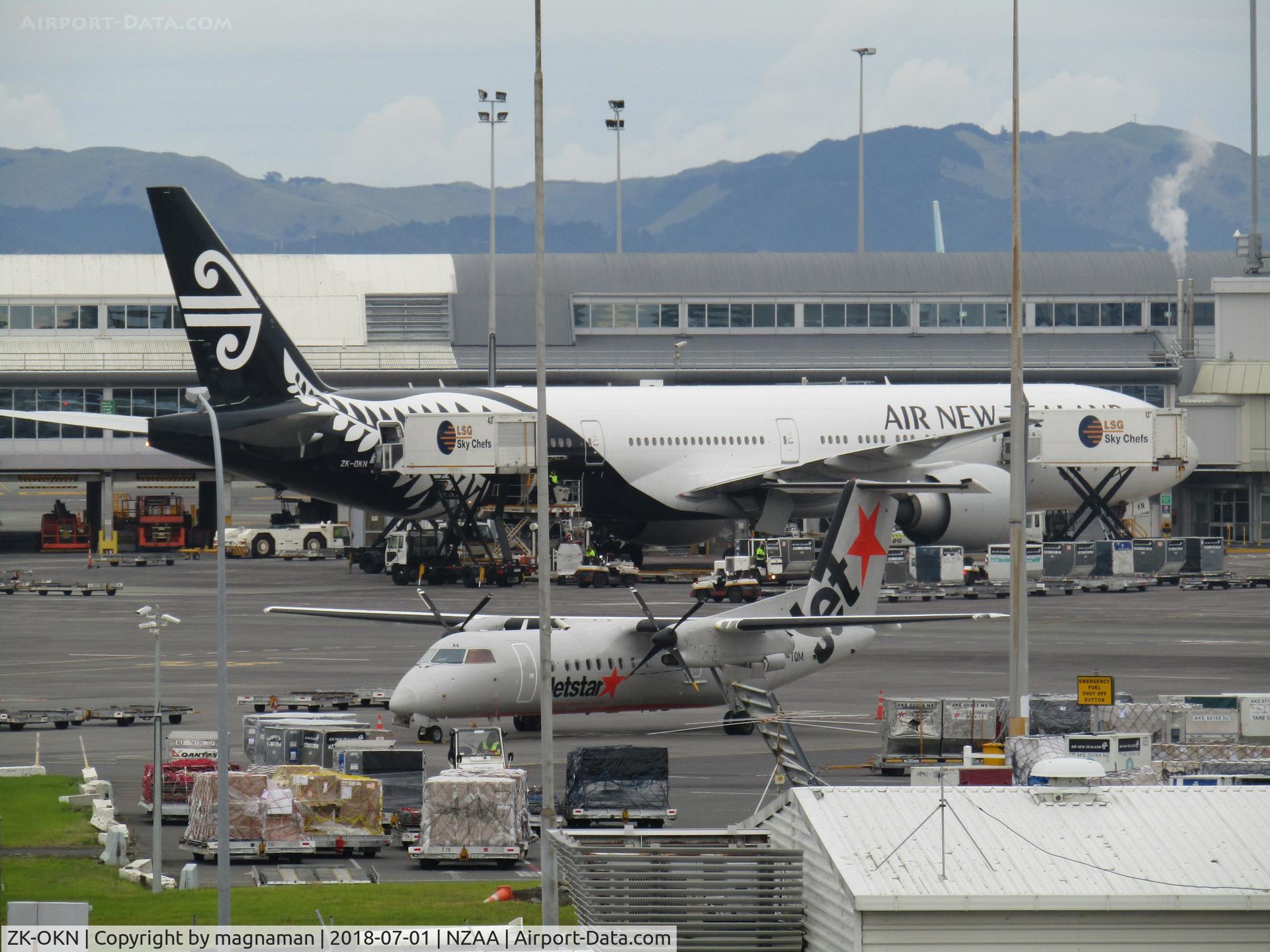 ZK-OKN, 2010 Boeing 777-306/ER C/N 38406, on busy apron at AKL