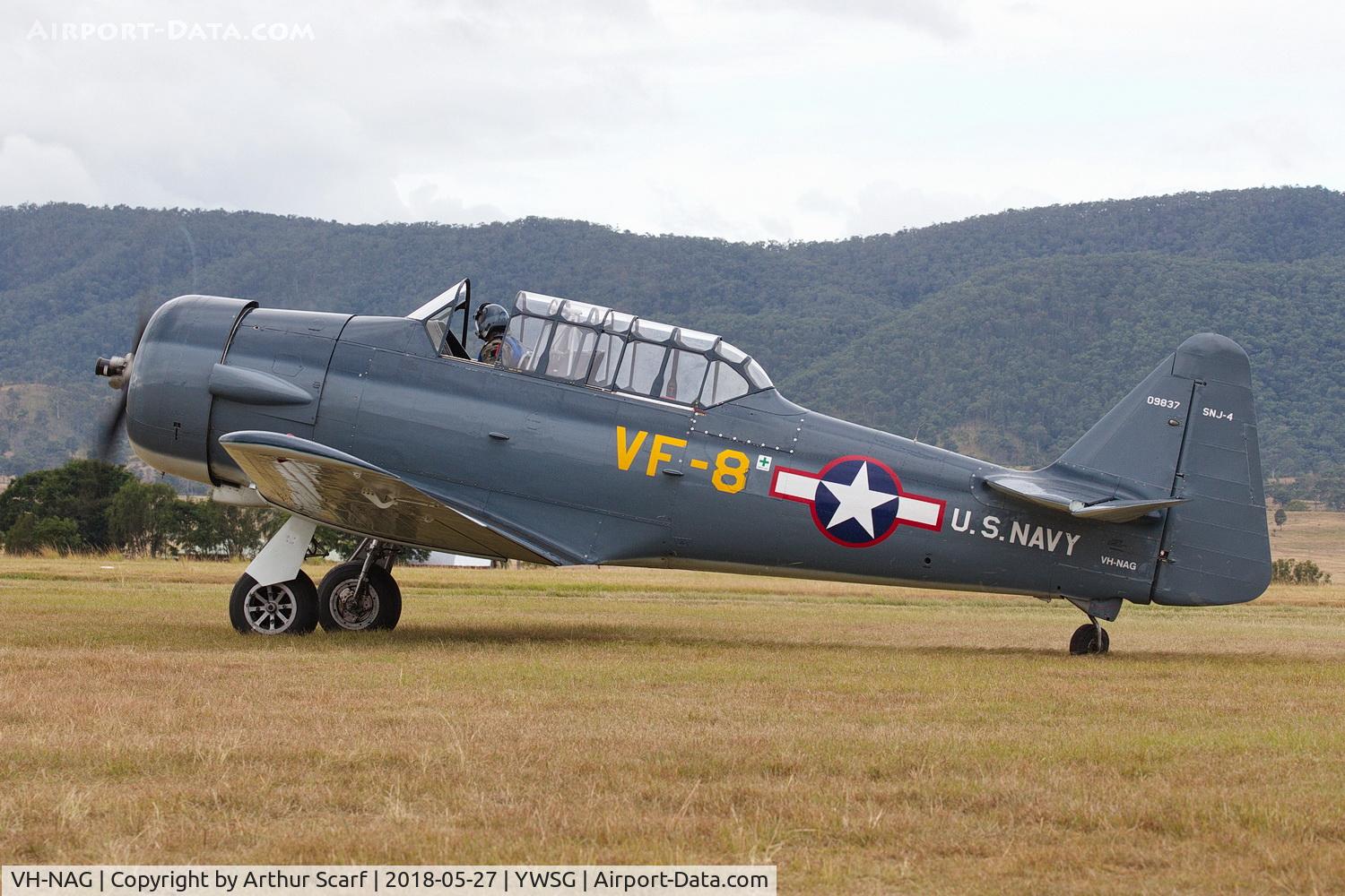 VH-NAG, 1942 North American SNJ-4 Texan C/N 88-09837, Red Thunder - Watts Bridge 2018