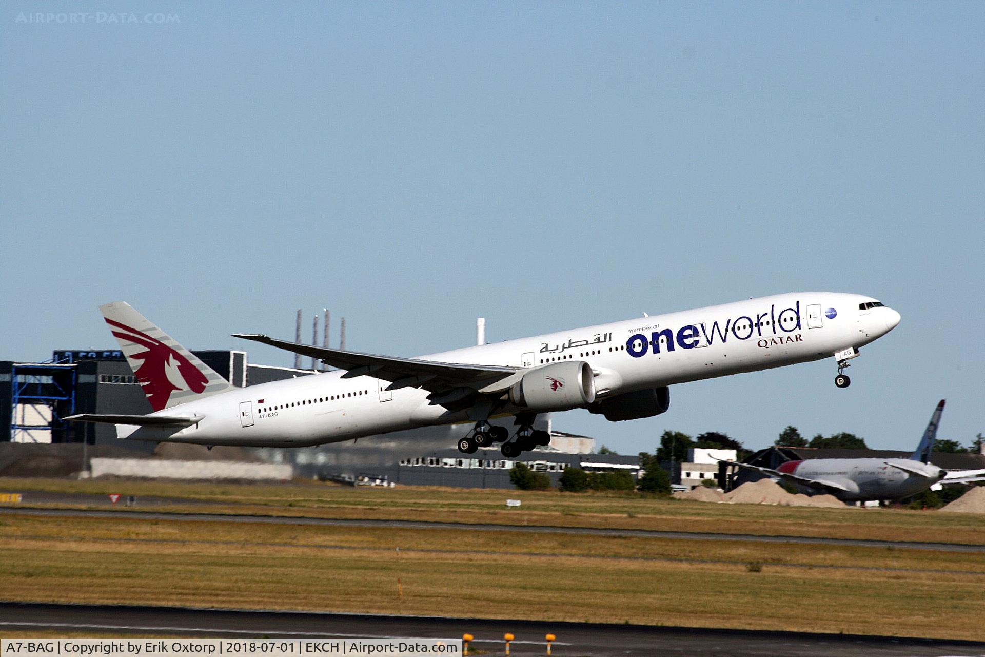 A7-BAG, 2009 Boeing 777-3DZ/ER C/N 36014, A7-BAG taking off rw 22L