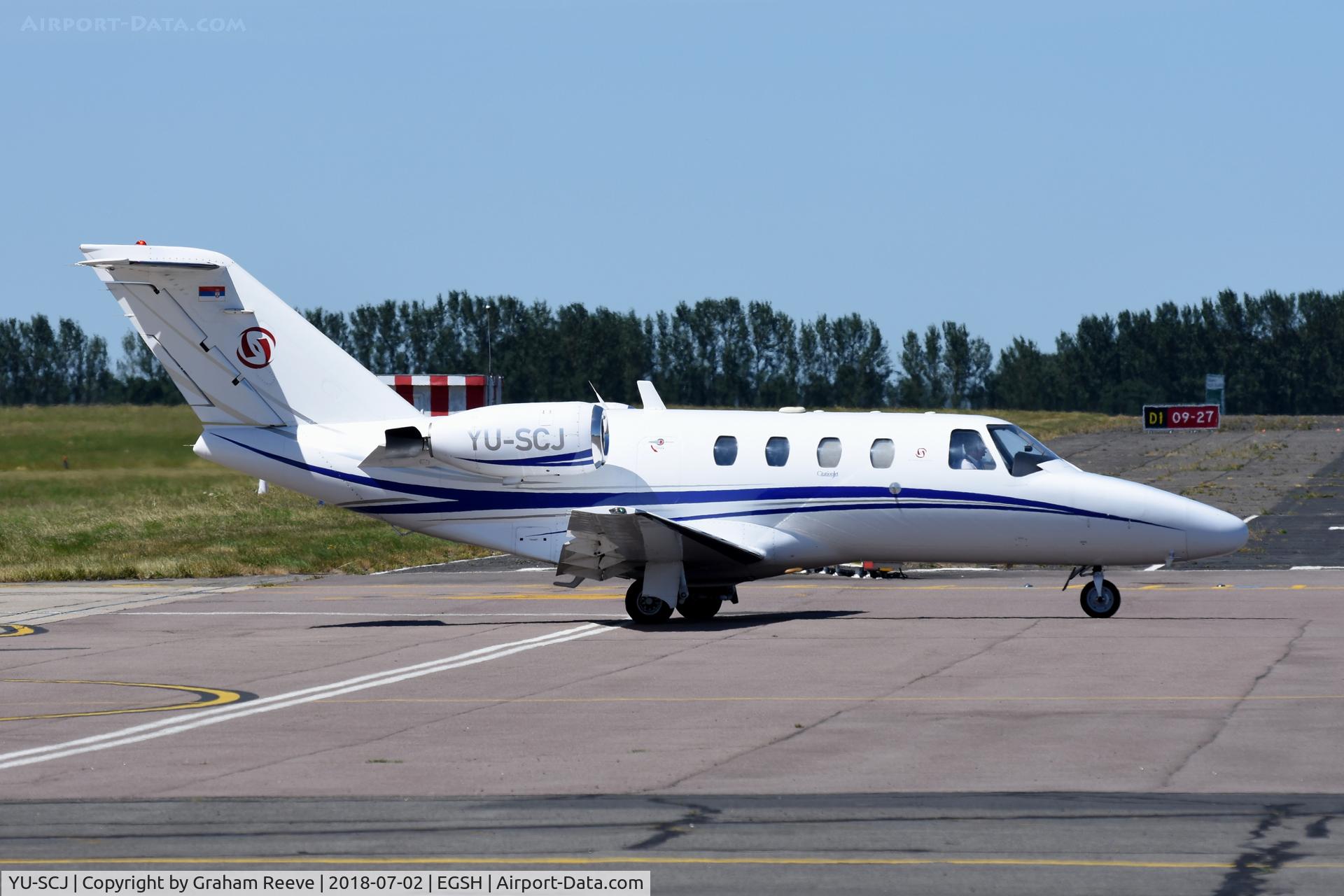 YU-SCJ, 1996 Cessna 525 CitationJet C/N 525-0143, Departing from Norwich.