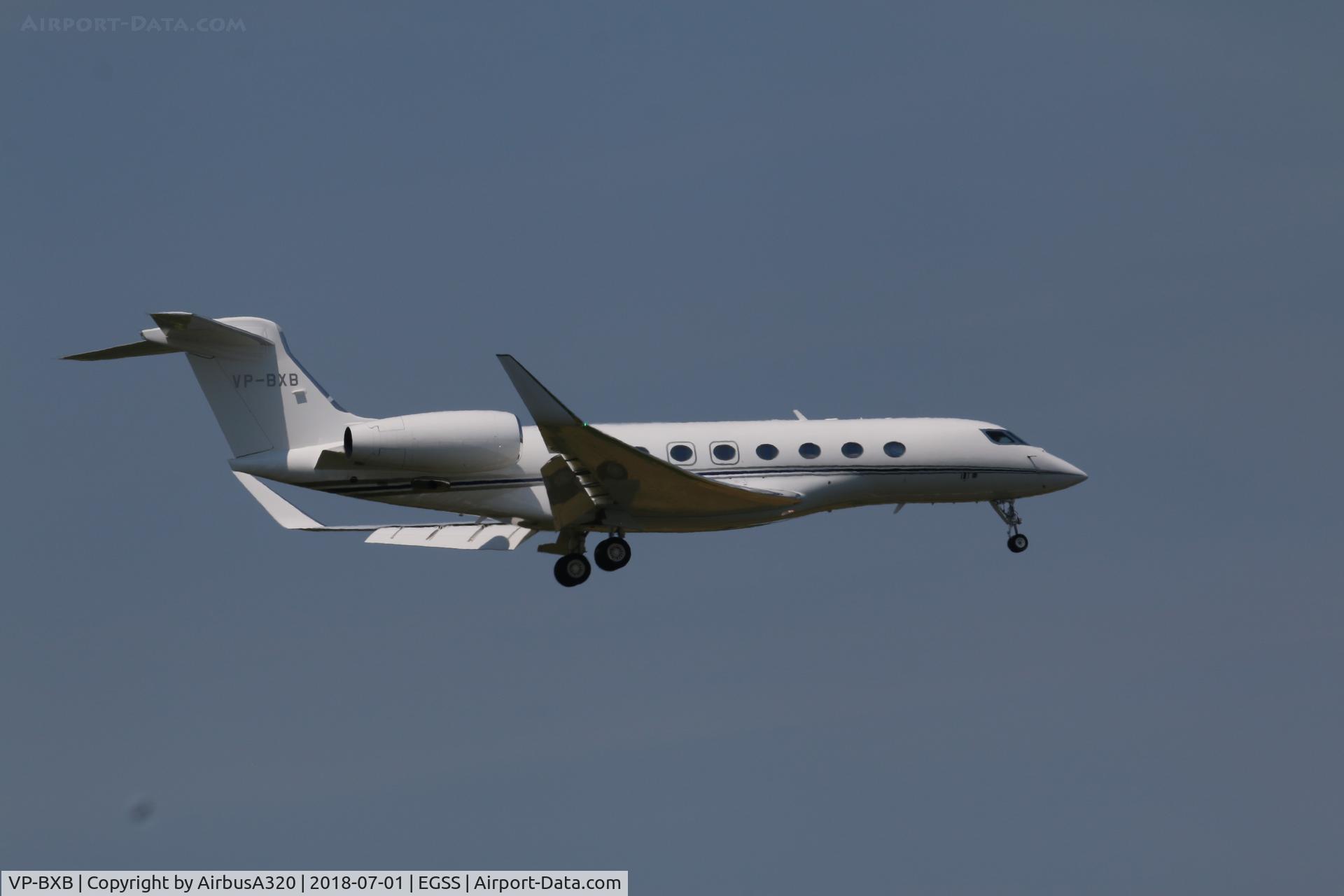 VP-BXB, 2018 Gulfstream G-VI (G650ER) C/N 6296, Arriving at Stansted