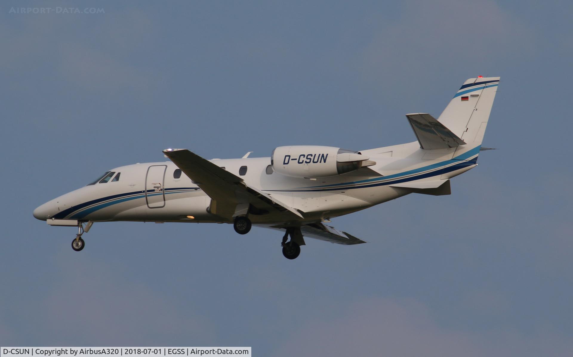 D-CSUN, 2012 Cessna 560 Citation XLS+ C/N 560-6102, Arriving at Stansted