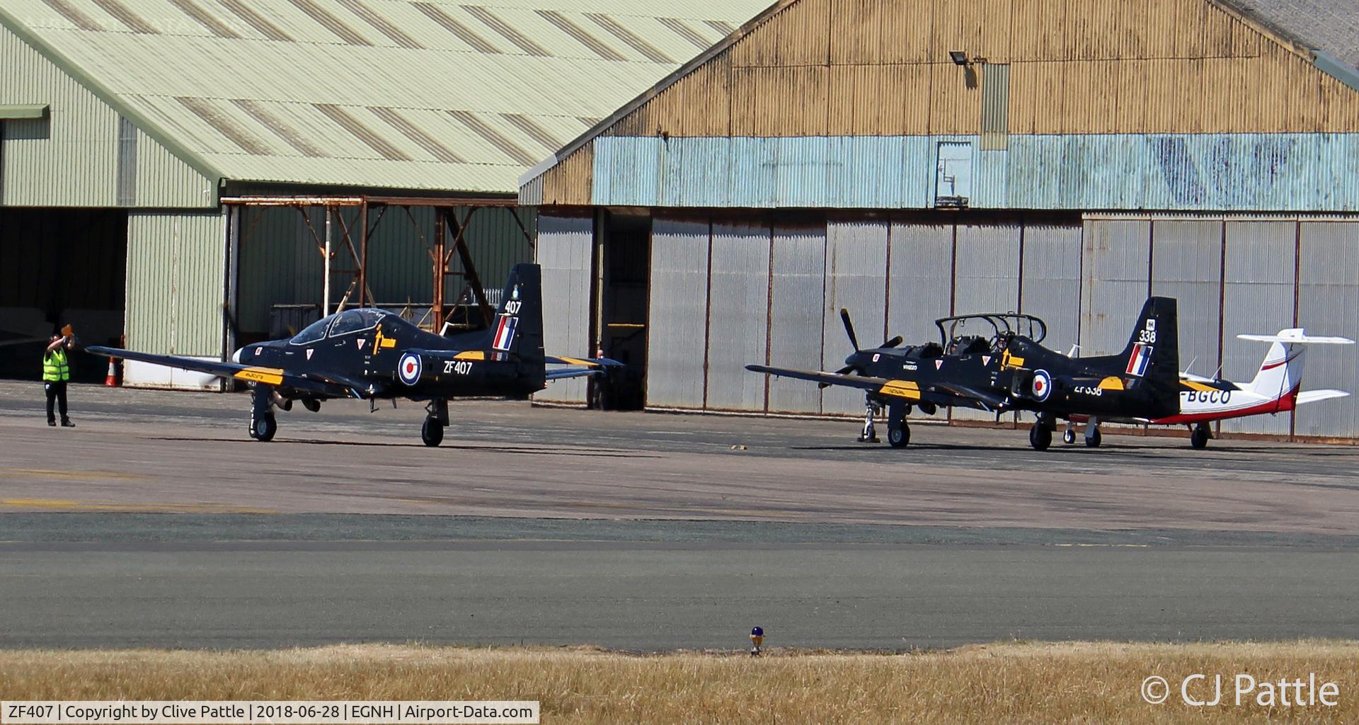 ZF407, 1992 Short S-312 Tucano T1 C/N S126/T97, Parked up at Blackpool with a fellow 1FTS aircraft ZF338