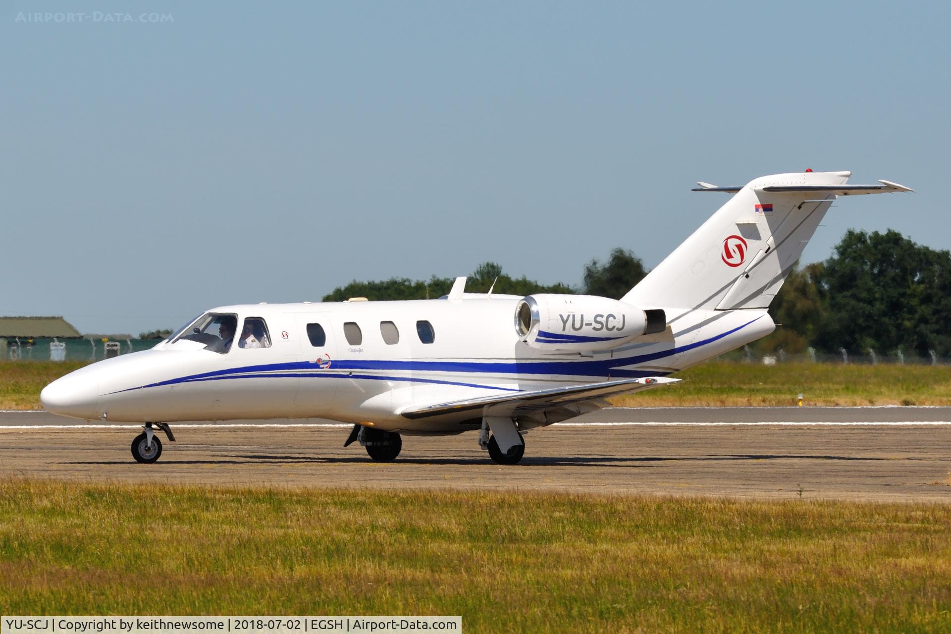 YU-SCJ, 1996 Cessna 525 CitationJet C/N 525-0143, Leaving Norwich for Toulon.