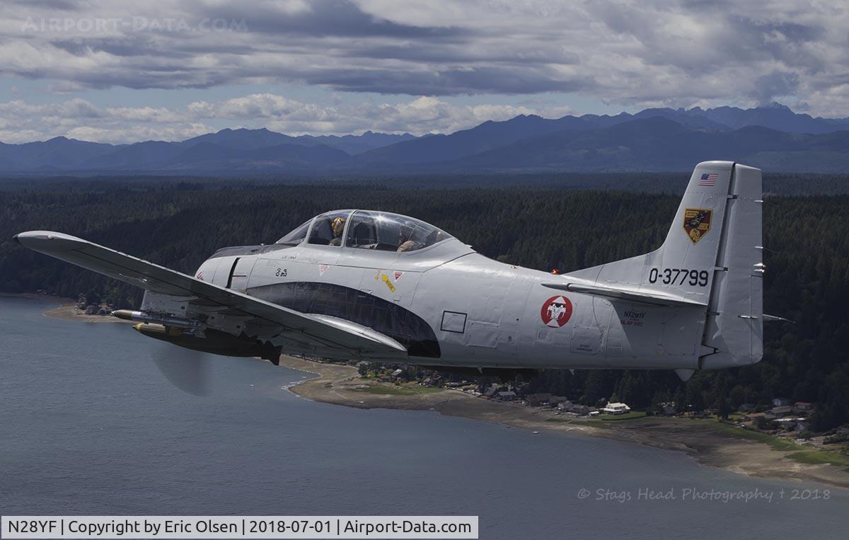 N28YF, 1953 North American T-28D Trojan C/N 200-162, 1953 T-28 over the South Puget Sound area.