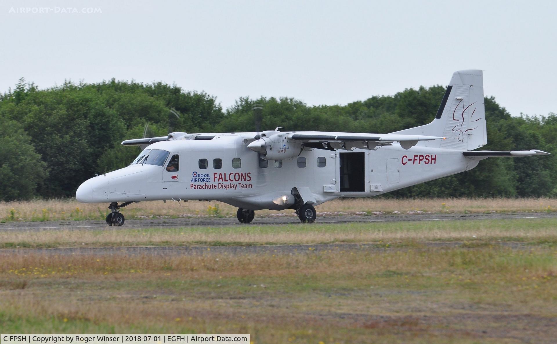 C-FPSH, 1986 Dornier 228-202 C/N 8071, Operated by Summit Air for the RAF Falcons. Seen after dropping the parachute team on day 2 of WNAS18.
