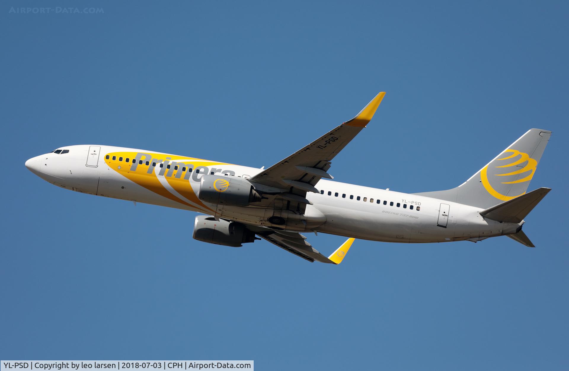 YL-PSD, 2000 Boeing 737-86N C/N 28618, Copenhagen 3.7.2018 T/O R-22R