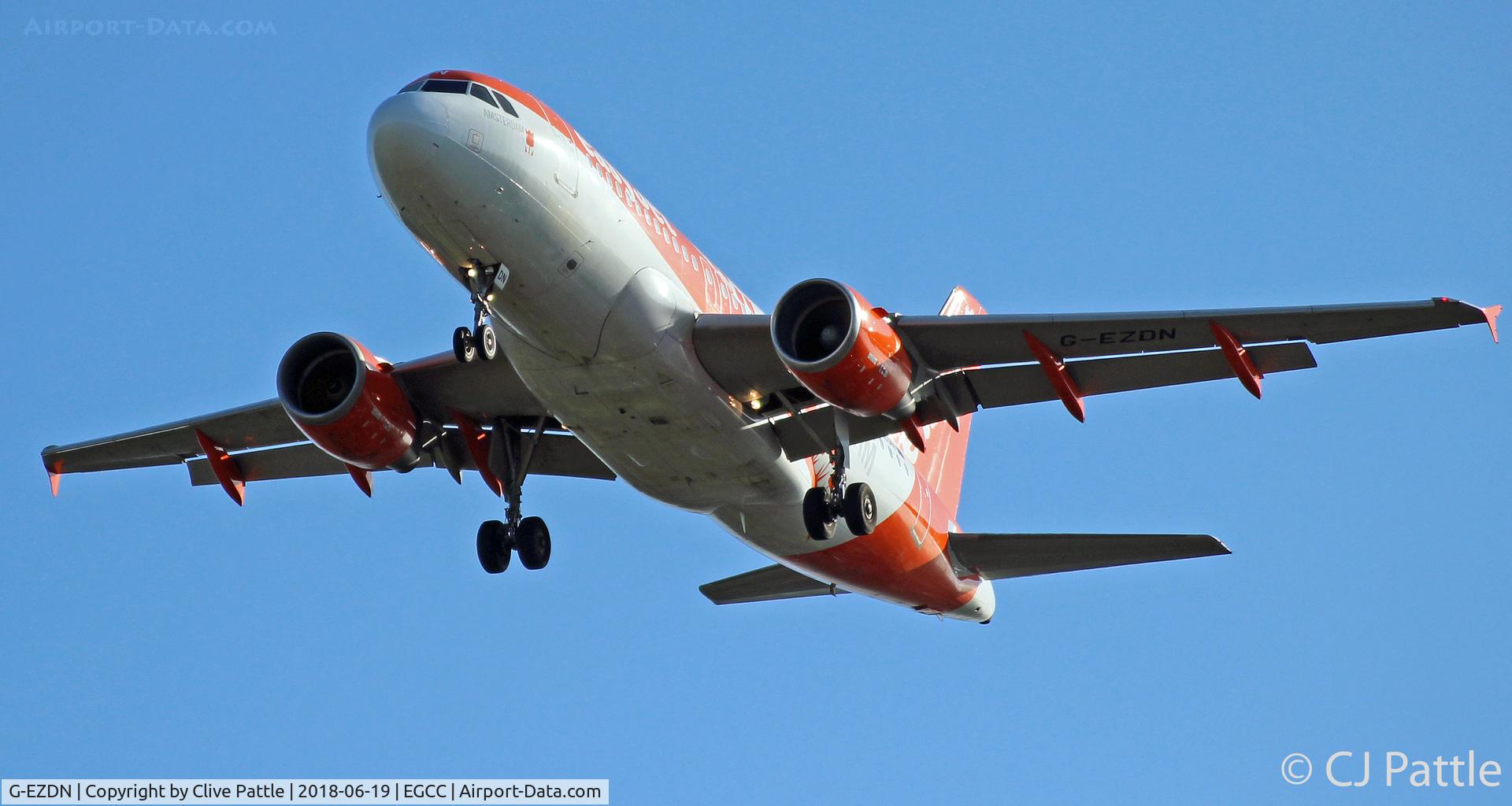 G-EZDN, 2008 Airbus A319-111 C/N 3569, On finals to EGCC