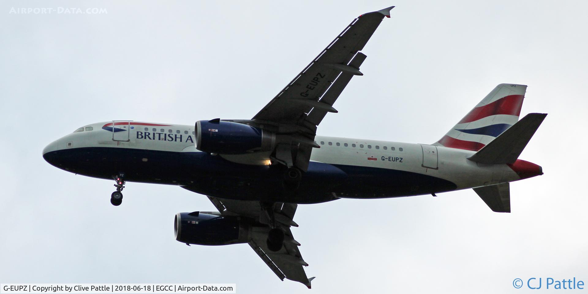 G-EUPZ, 2001 Airbus A319-131 C/N 1510, Late evening landing at Manchester EGCC