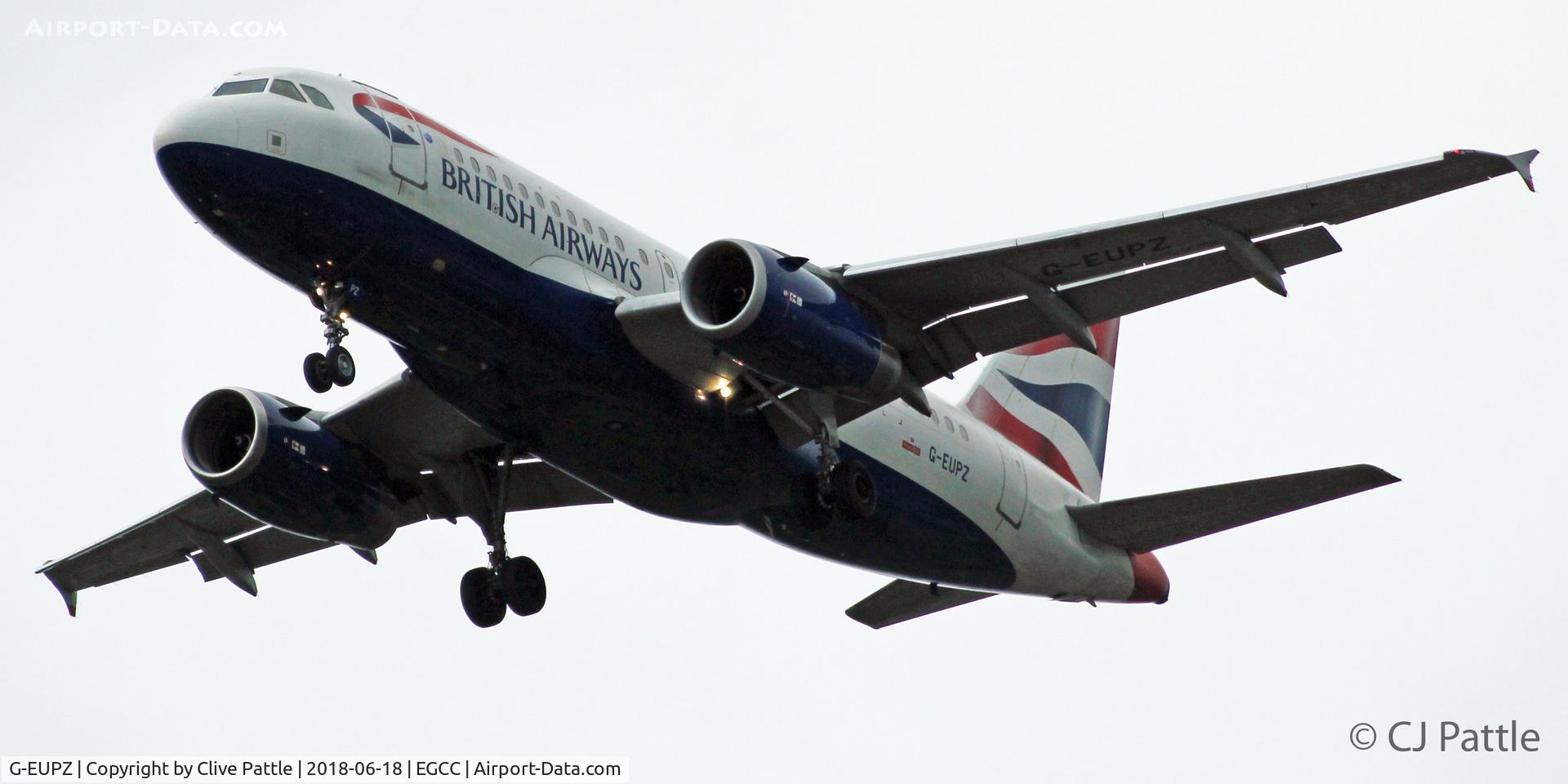 G-EUPZ, 2001 Airbus A319-131 C/N 1510, Late evening landing at Manchester EGCC
