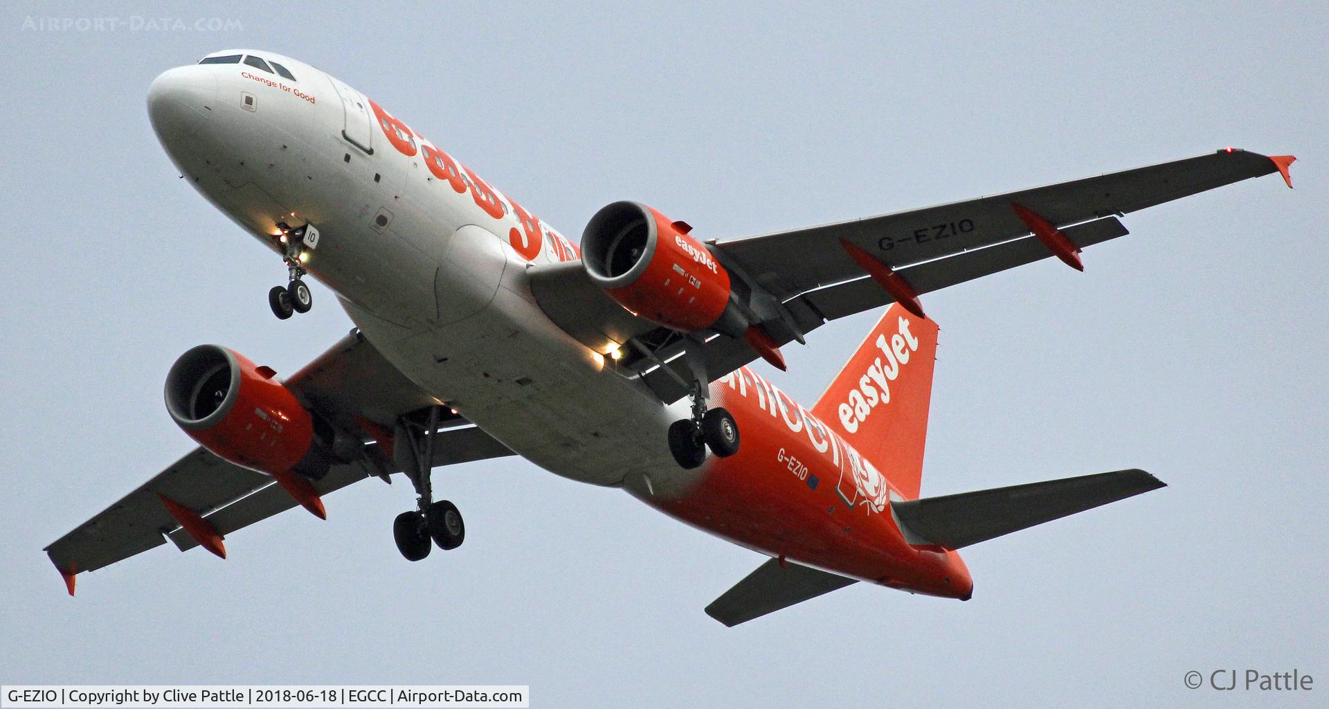 G-EZIO, 2005 Airbus A319-111 C/N 2512, Evening landing at Manchester EGCC