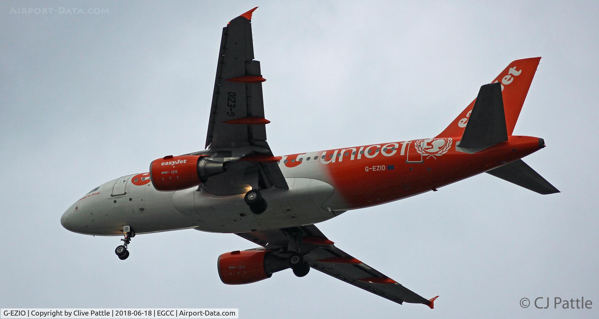 G-EZIO, 2005 Airbus A319-111 C/N 2512, Evening landing at Manchester EGCC