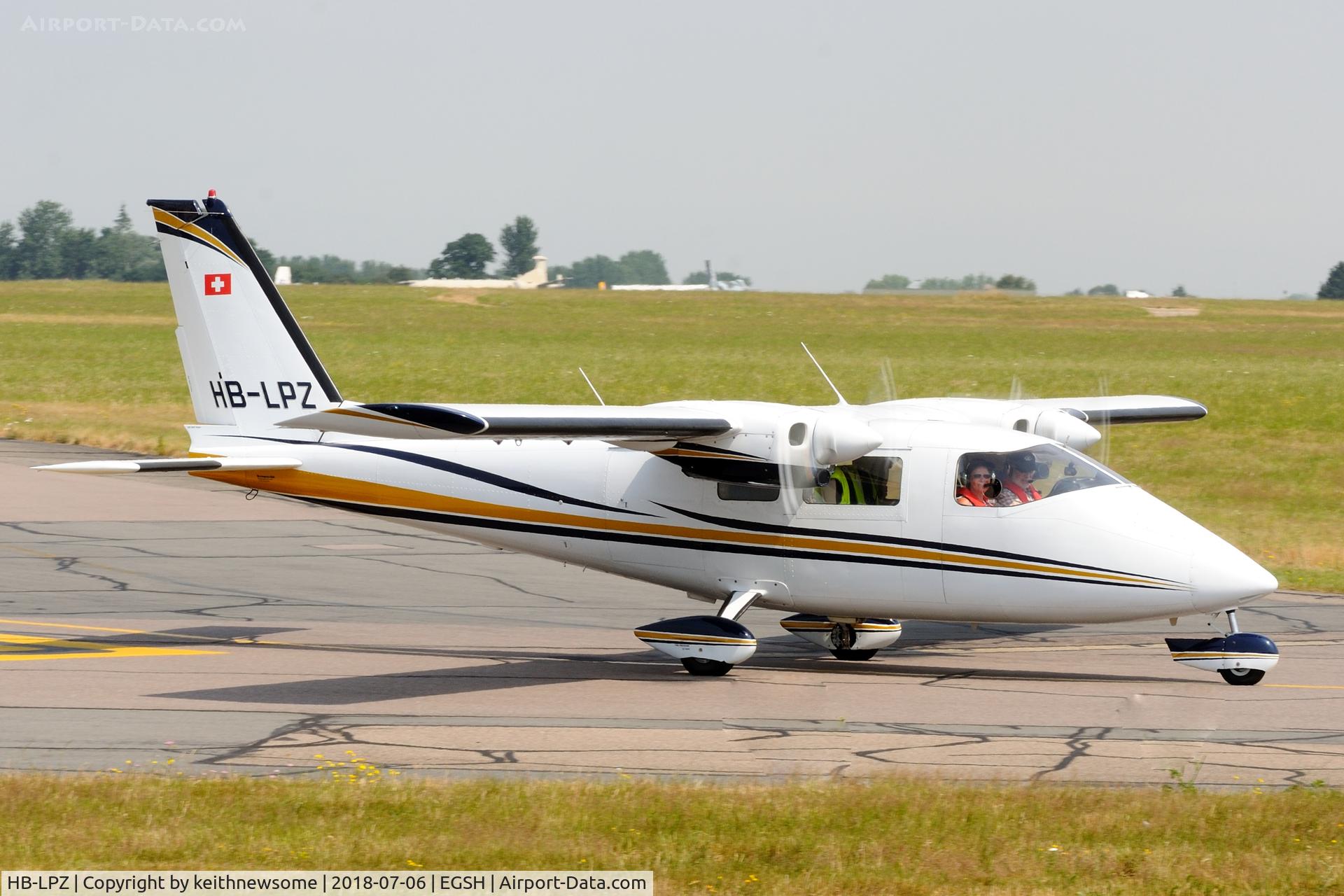 HB-LPZ, 1975 Partenavia P-68B C/N 44, Leaving Norwich for Zweibrucken.