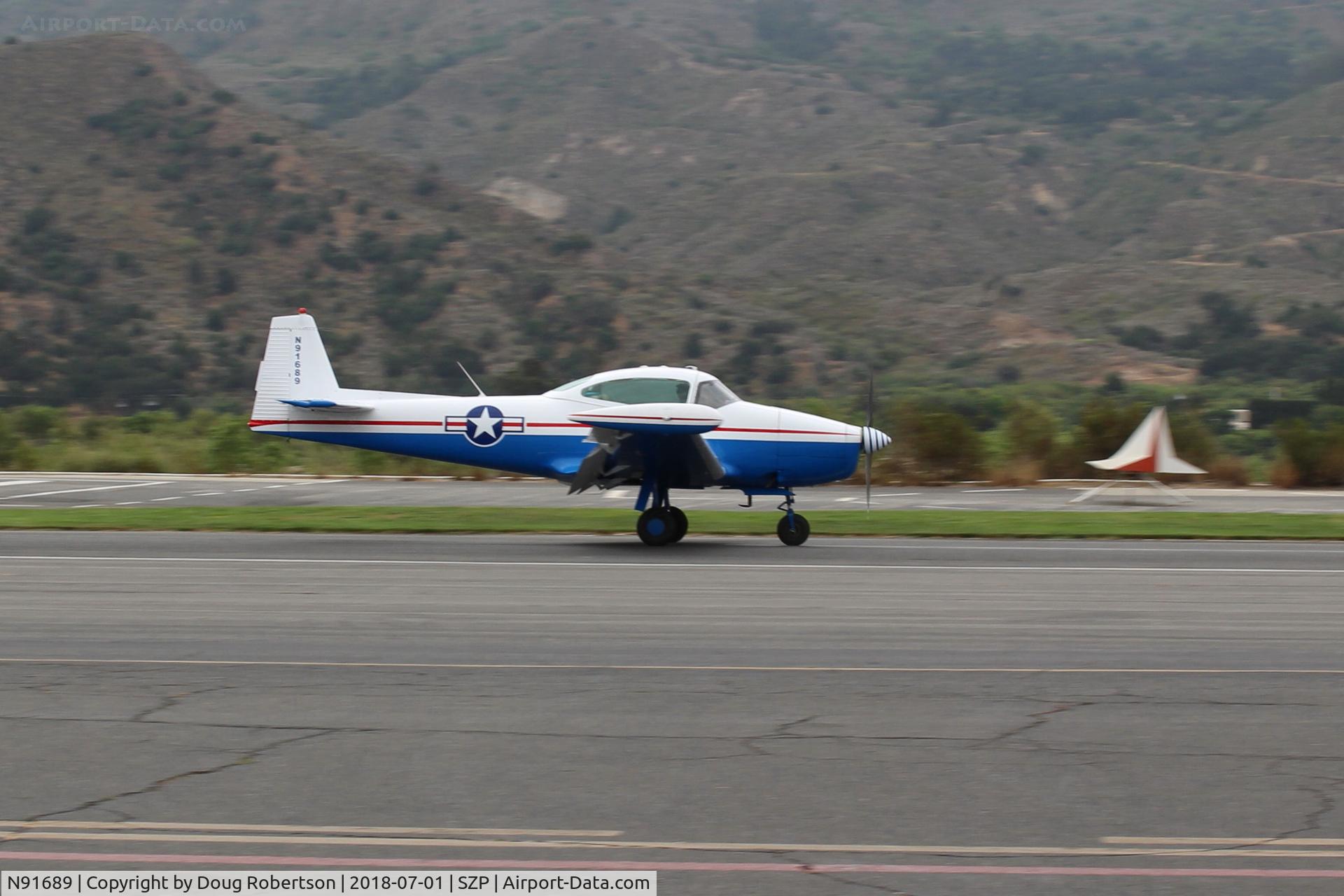 N91689, 1946 North American Navion (NA-145) C/N NAV-4-431, 1946 North American NAVION, Continental E225 upgrade, arrival landing roll Rwy 22 to give Young Eagles flights