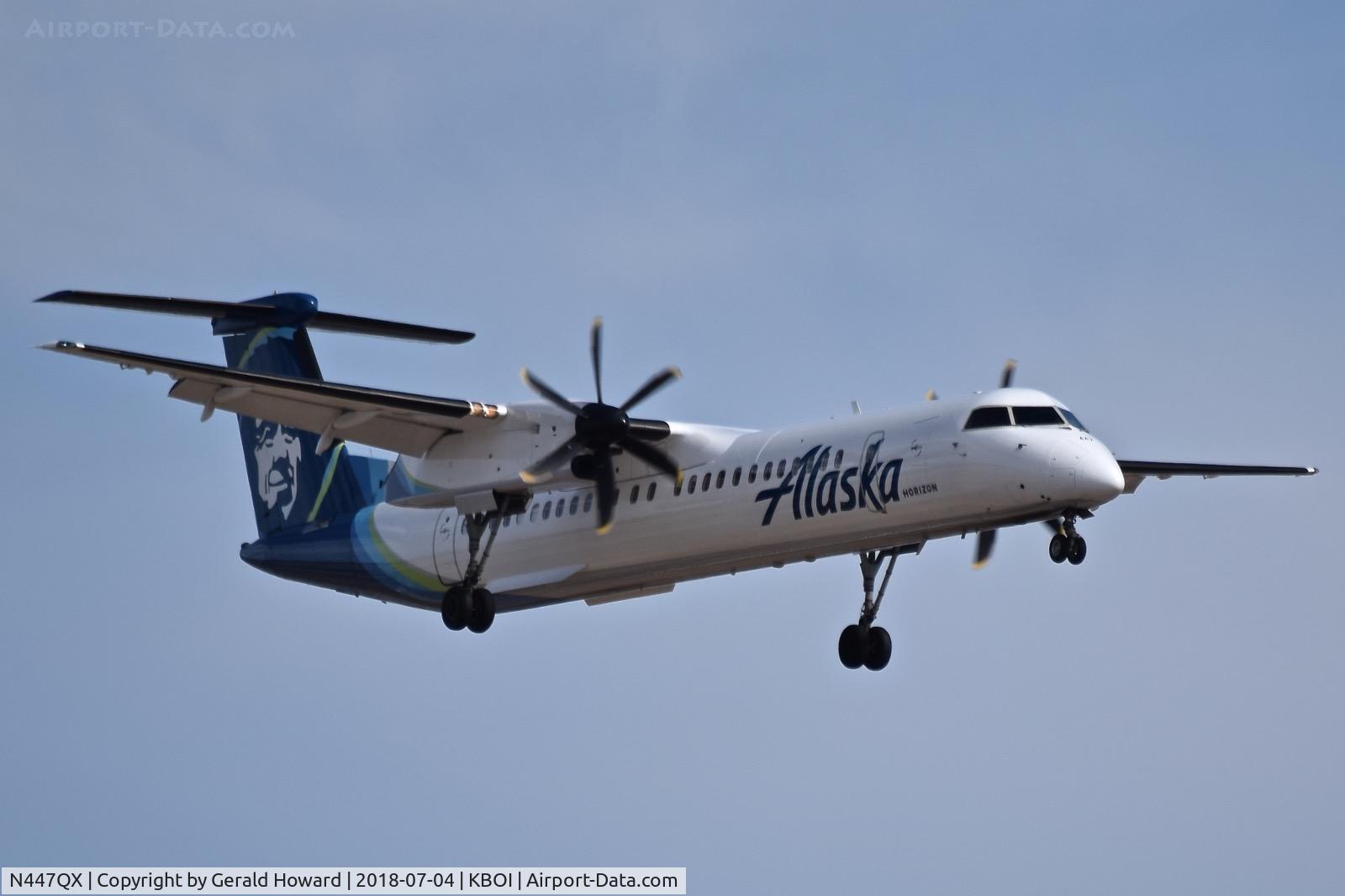 N447QX, 2011 Bombardier DHC-8-402 Dash 8 C/N 4364, Landing RWY 10L.