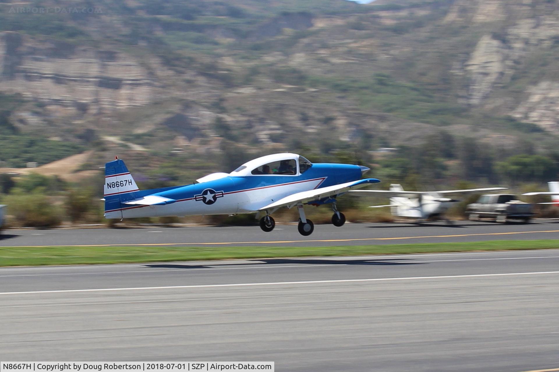 N8667H, 1947 North American Navion C/N NAV-4-667, 1947 North American NAVION, Continental IO-520 285 Hp upgrade, takeoff climb Rwy 22, Young Eagles flight