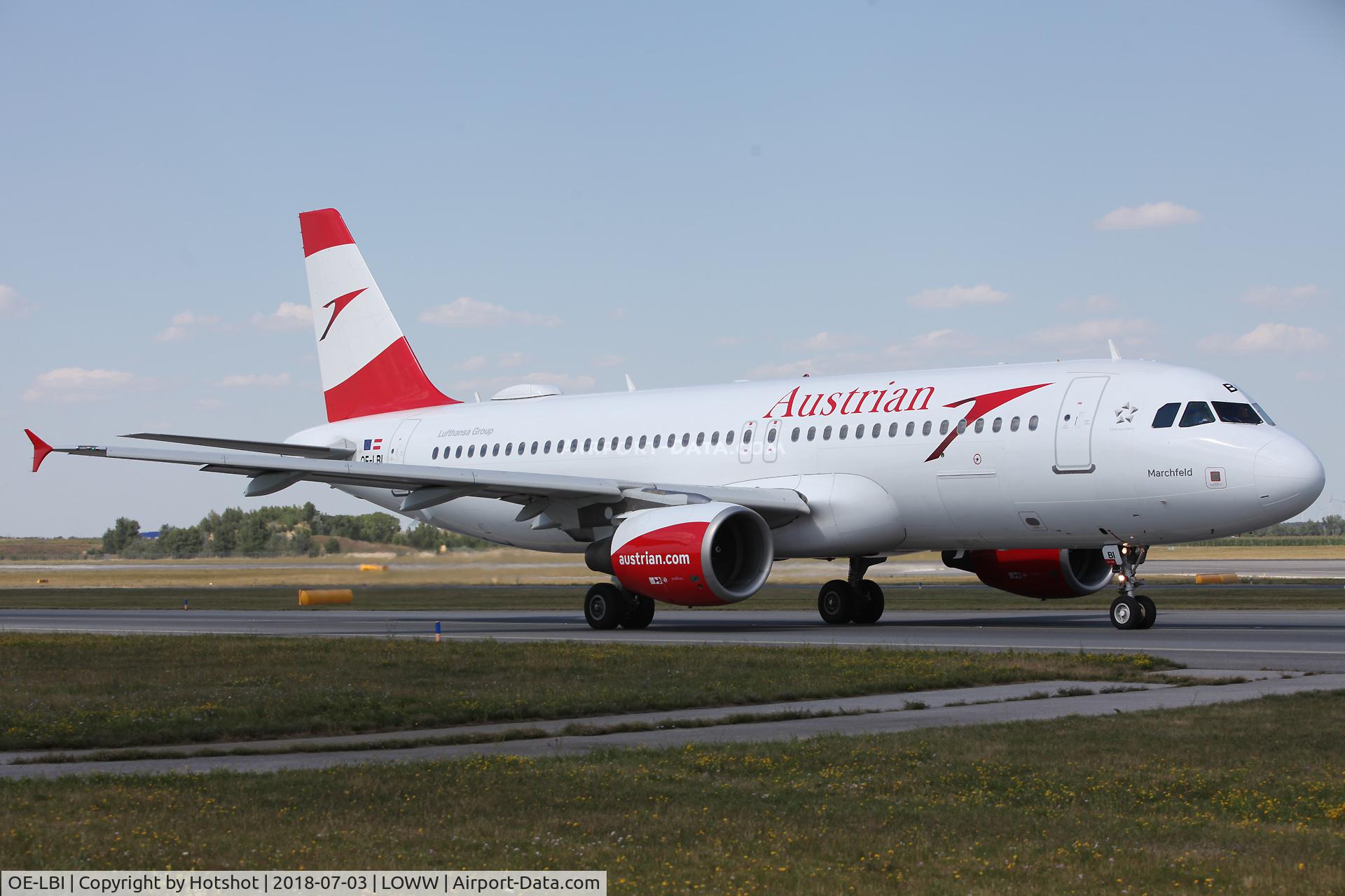 OE-LBI, 2003 Airbus A320-214 C/N 1937, Taxing to threshold runway 34 via Taxiway E.