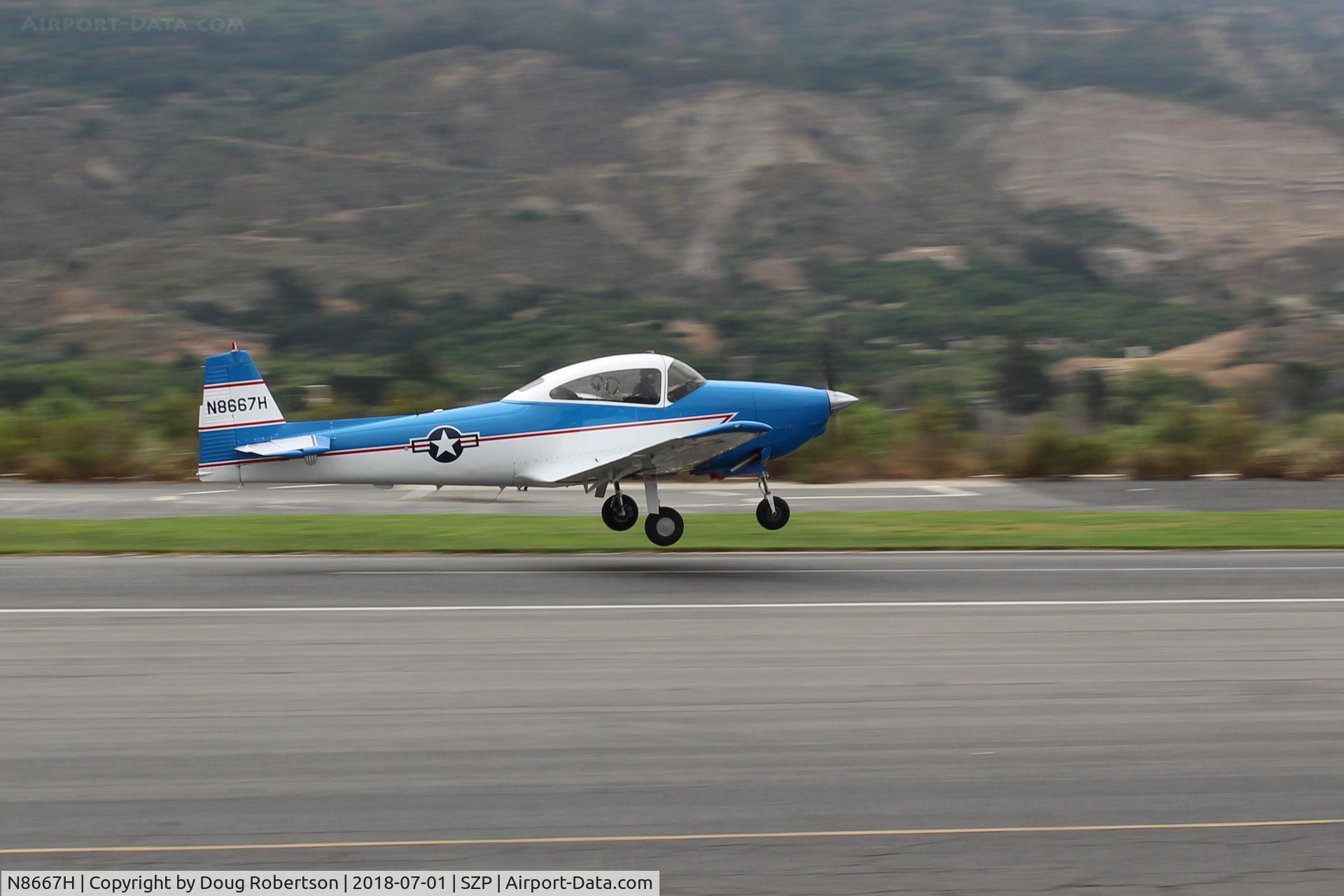 N8667H, 1947 North American Navion C/N NAV-4-667, 1947 North American NAVION, Continental IO-520 285 Hp upgrade, takeoff climb Rwy 22, morning test flight before flying Young Eagles