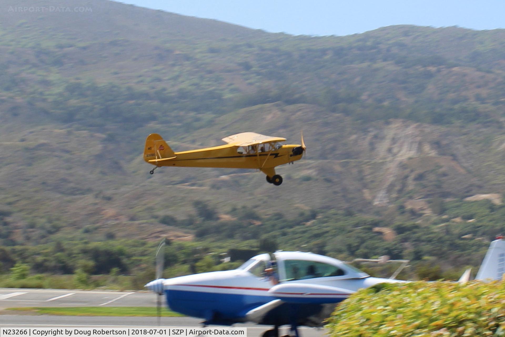 N23266, 1939 Piper J3C-65 Cub Cub C/N 3113, 1939 Piper J3C-65 CUB, Continental A&C65 65 Hp, takeoff climb Rwy 22