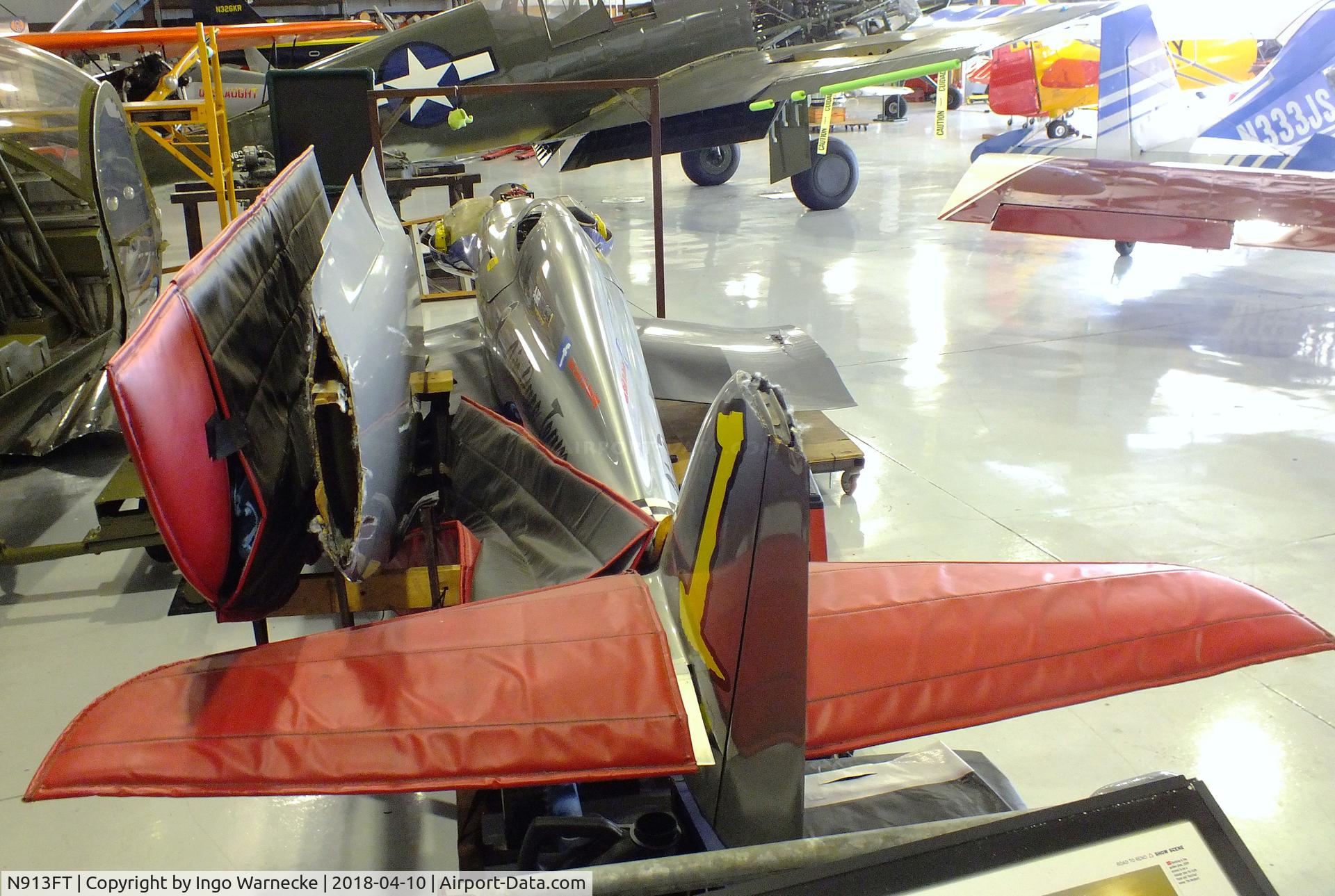 N913FT, Reberry 3M1C1R C/N 013, Reberry 3M1C1R racer (minus prop, outer wings dismounted, still showing the damage of the 2016 collision) at the Kissimmee Air Museum, Orlando FL