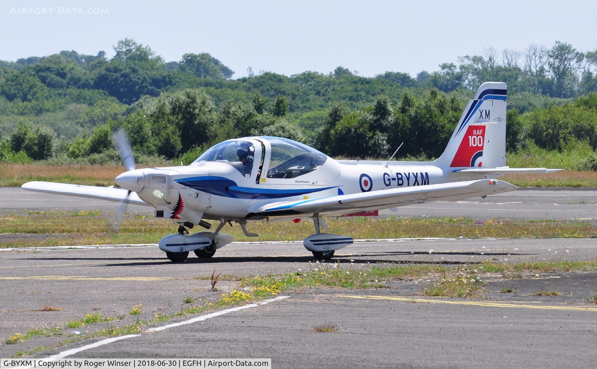 G-BYXM, 2001 Grob G-115E Tutor T1 C/N 82173/E, Visiting RAF Tutor T.1 aircraft coded XM returning after displaying on day 1 of WNAS18.
