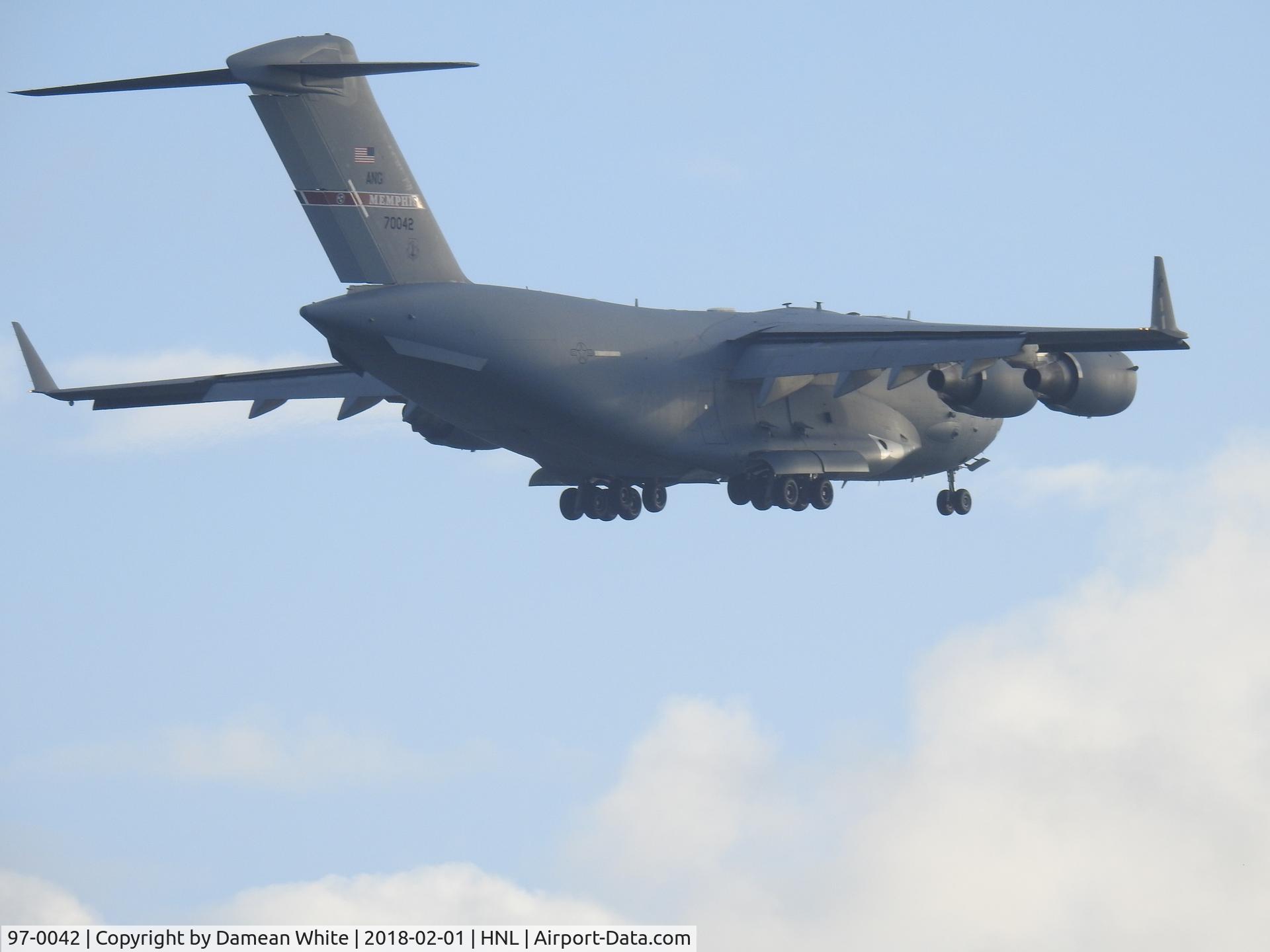 97-0042, 1997 Boeing C-17A Globemaster III C/N 50046/P-42/F-45, Landing at Hickam
