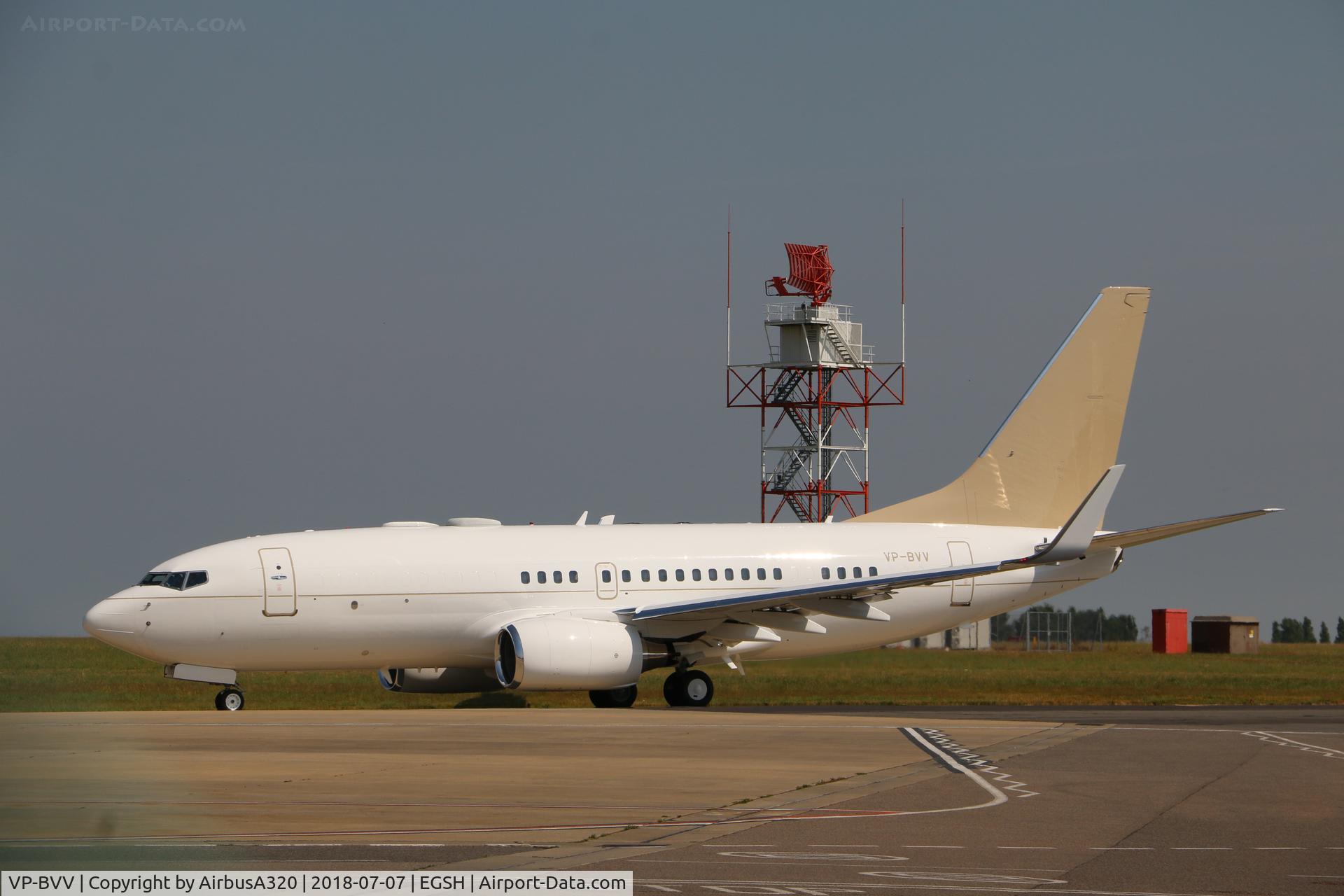 VP-BVV, 1999 Boeing 737-73U BBJ C/N 29200, Departing following rolled out in the new livery