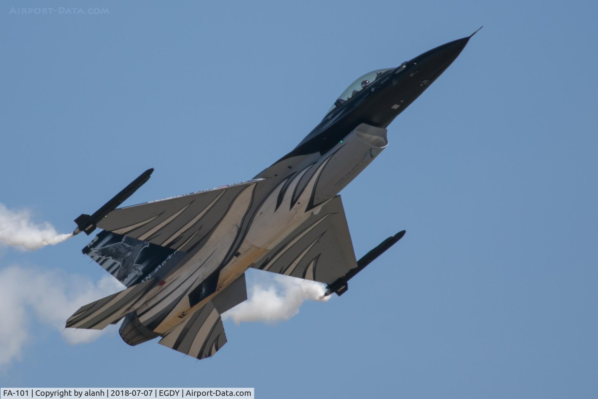 FA-101, SABCA F-16AM Fighting Falcon C/N 6H-101, Underside of Dark Falcon scheme for 2018 Belgian AF F-16 display team nicely shown in high alpha pass