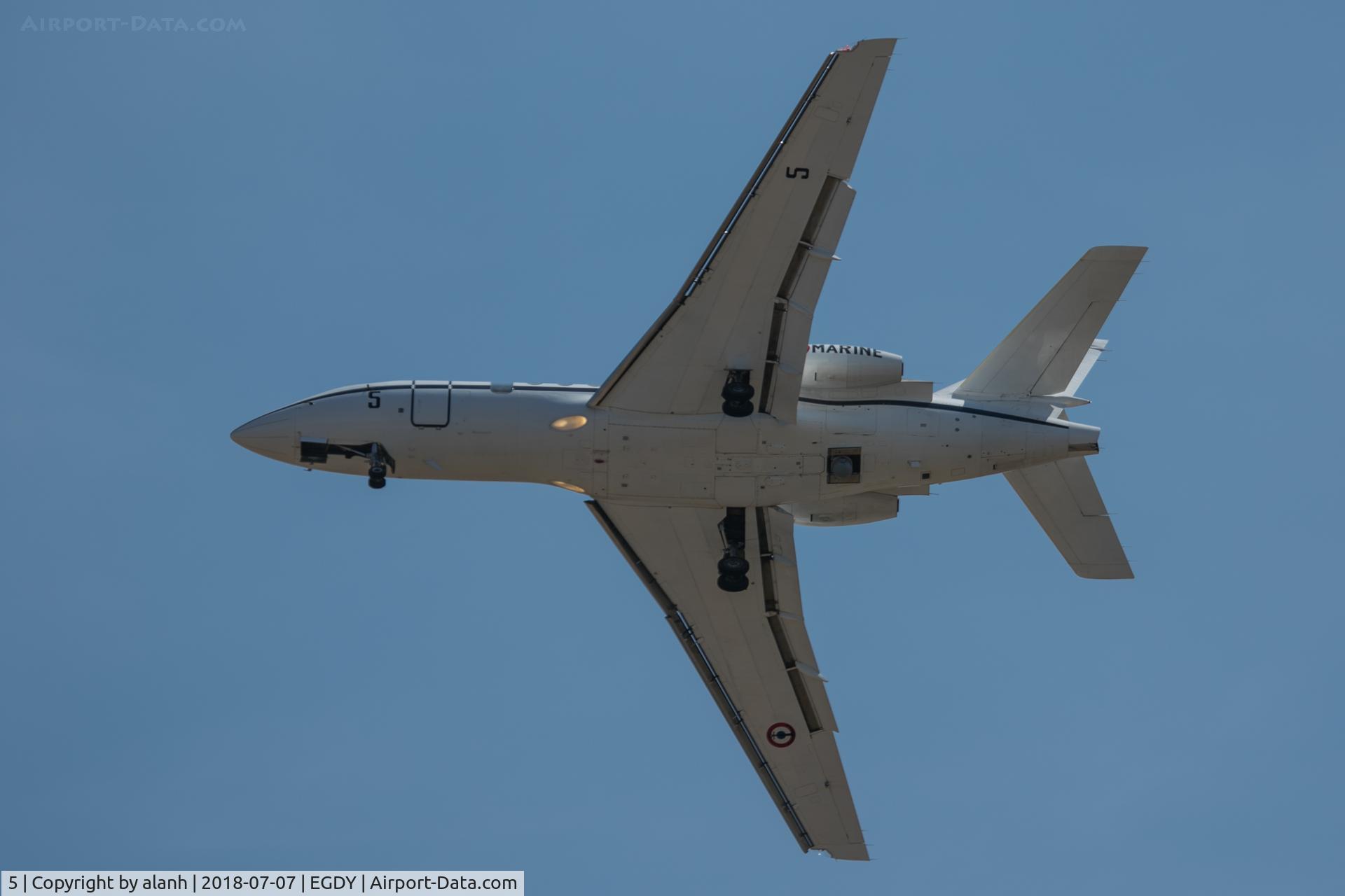 5, Dassault Falcon 50EX C/N 5, Dirty pass with electronics sensor extended under rear fuselage at Yeovilton Air Day 2018
