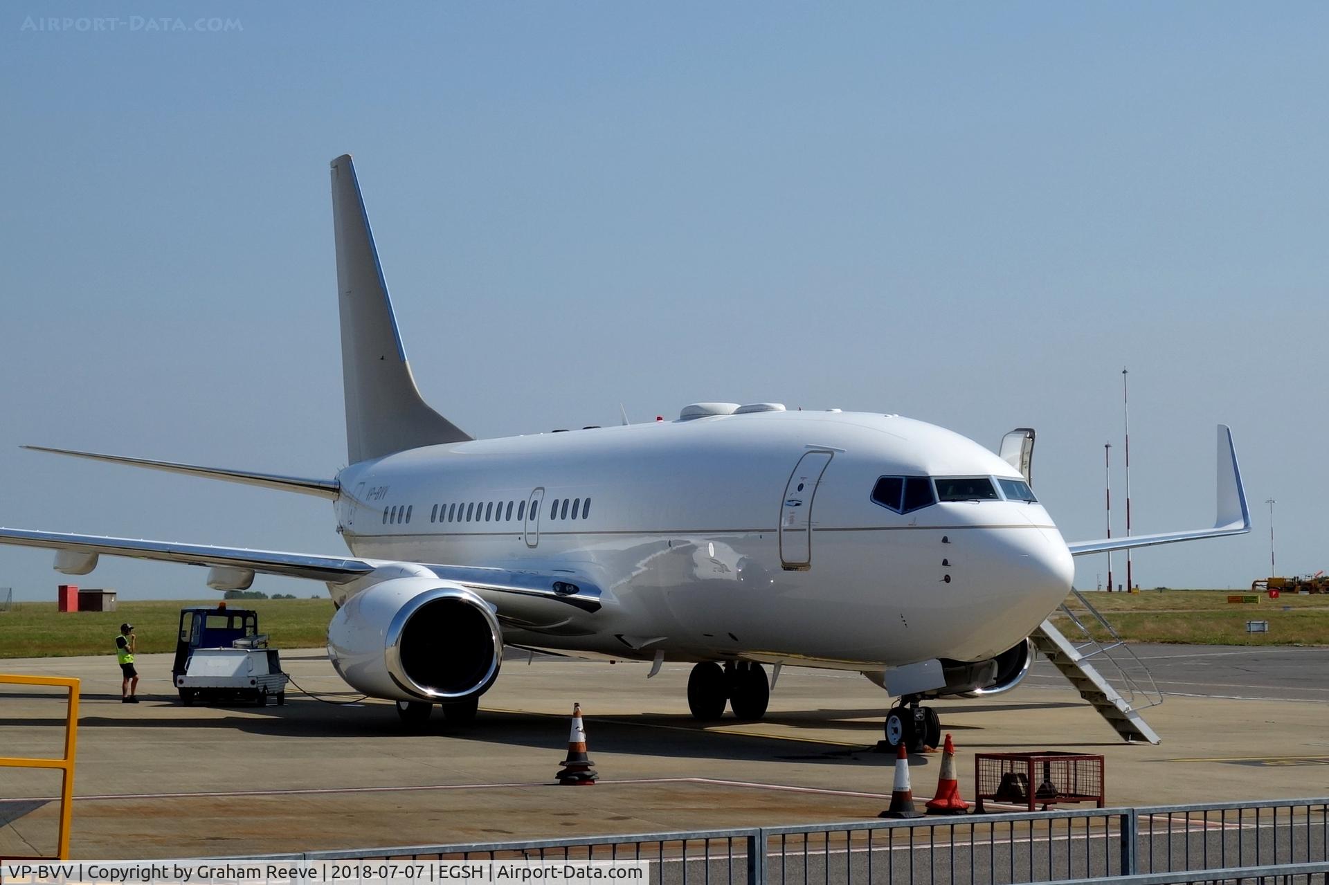VP-BVV, 1999 Boeing 737-73U BBJ C/N 29200, Parked at Norwich.