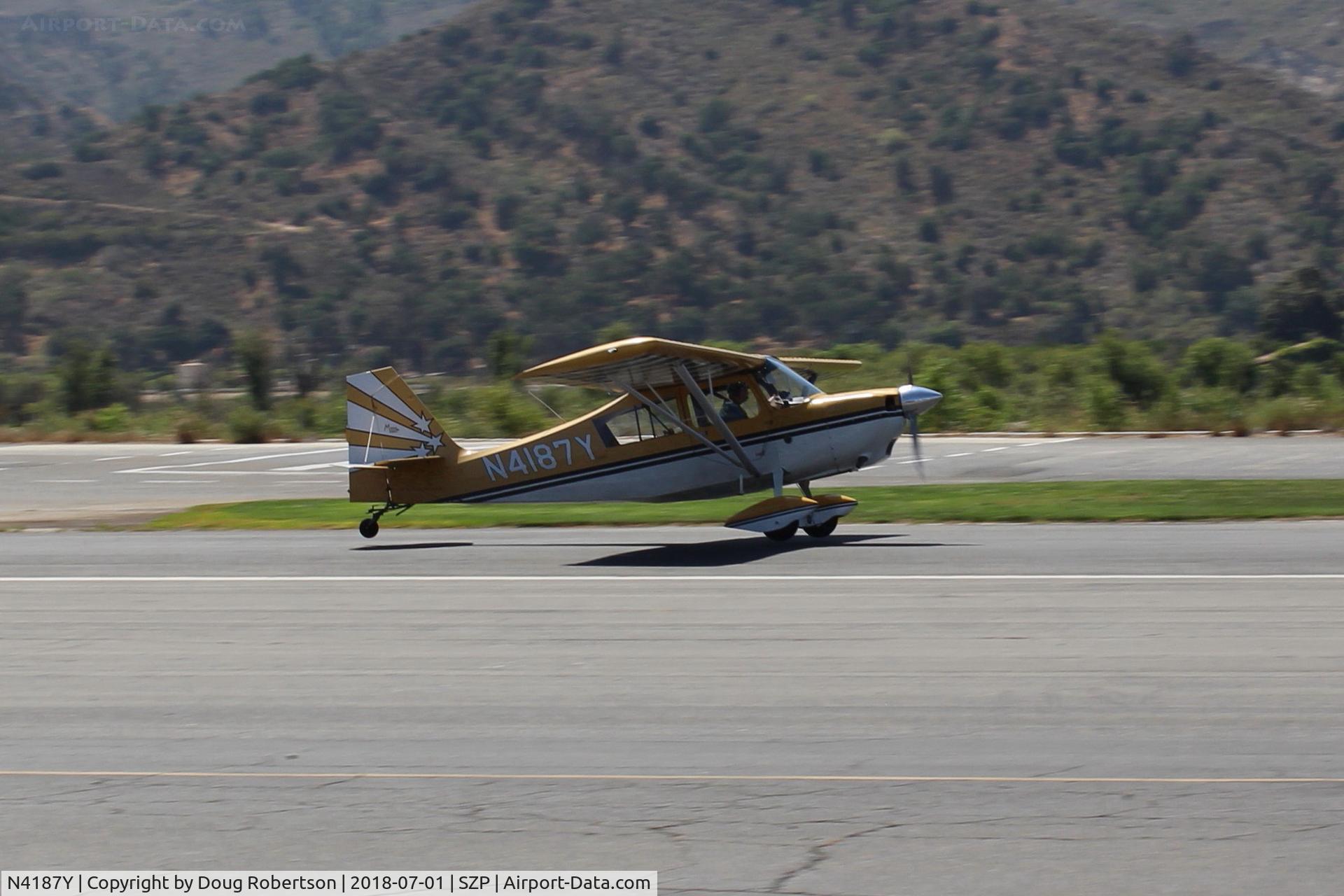 N4187Y, 1977 Bellanca 8KCAB Super Decathlon Decathlon C/N 289-77, 1977 Bellanca 8KCAB SUPER DECATHLON, Lycoming AEIO-360 180 Hp, wing Micro Vortex generators, landing roll Rwy 22