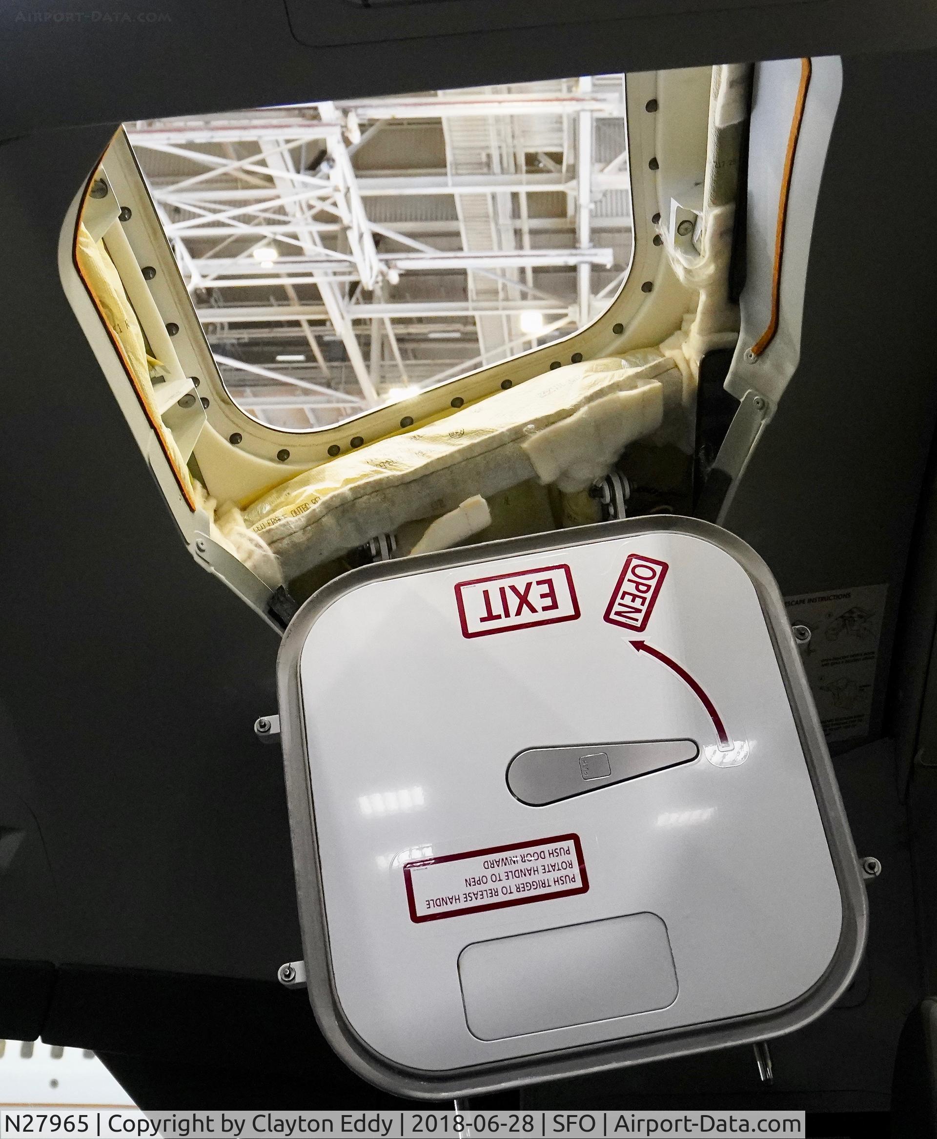 N27965, 2016 Boeing 787-9 Dreamliner C/N 37815, Flightdeck escape hatch. SFO 2018.
