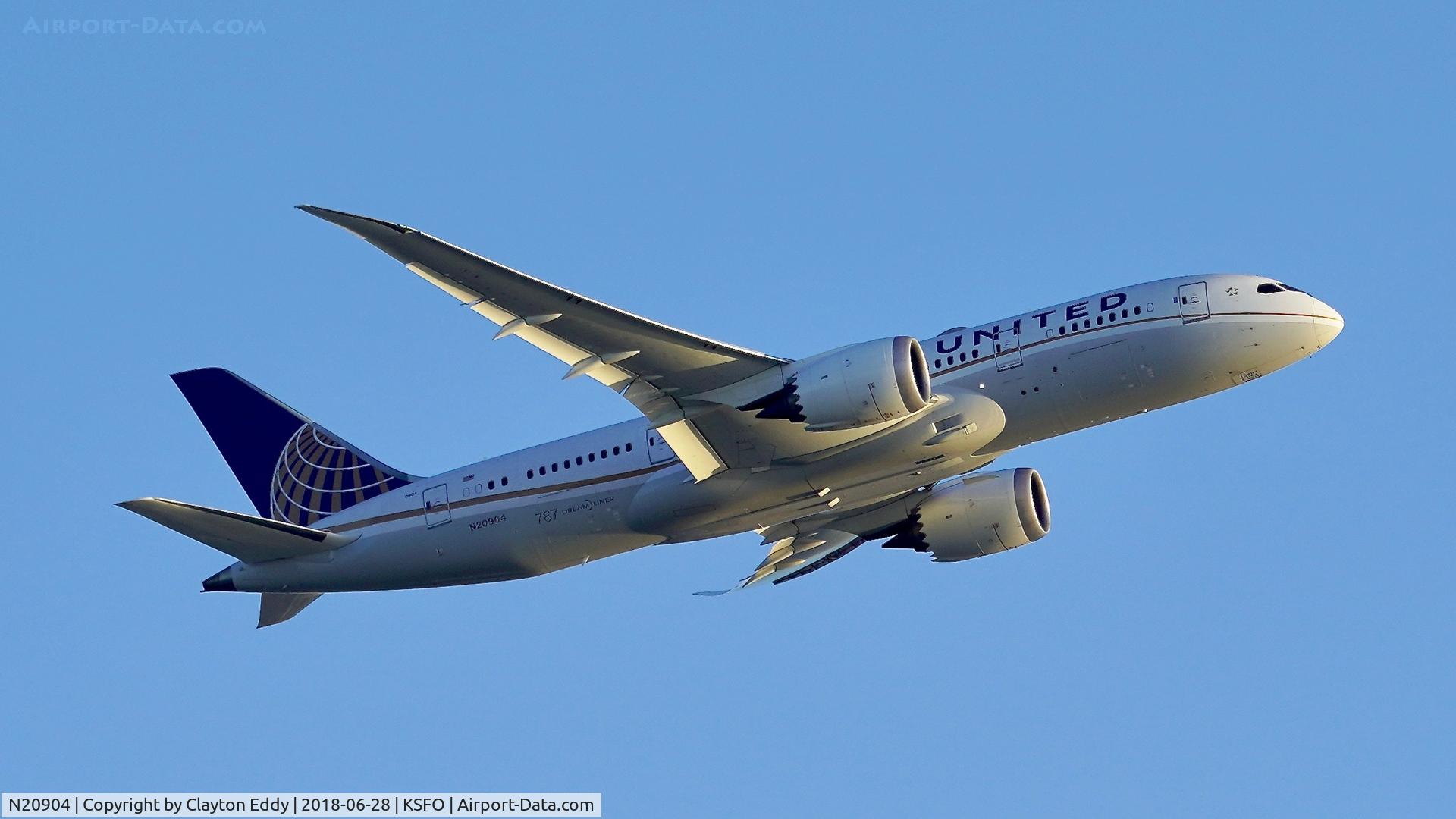 N20904, 2012 Boeing 787-8 Dreamliner C/N 34824, 787 departing runway 28L SFO 2018.