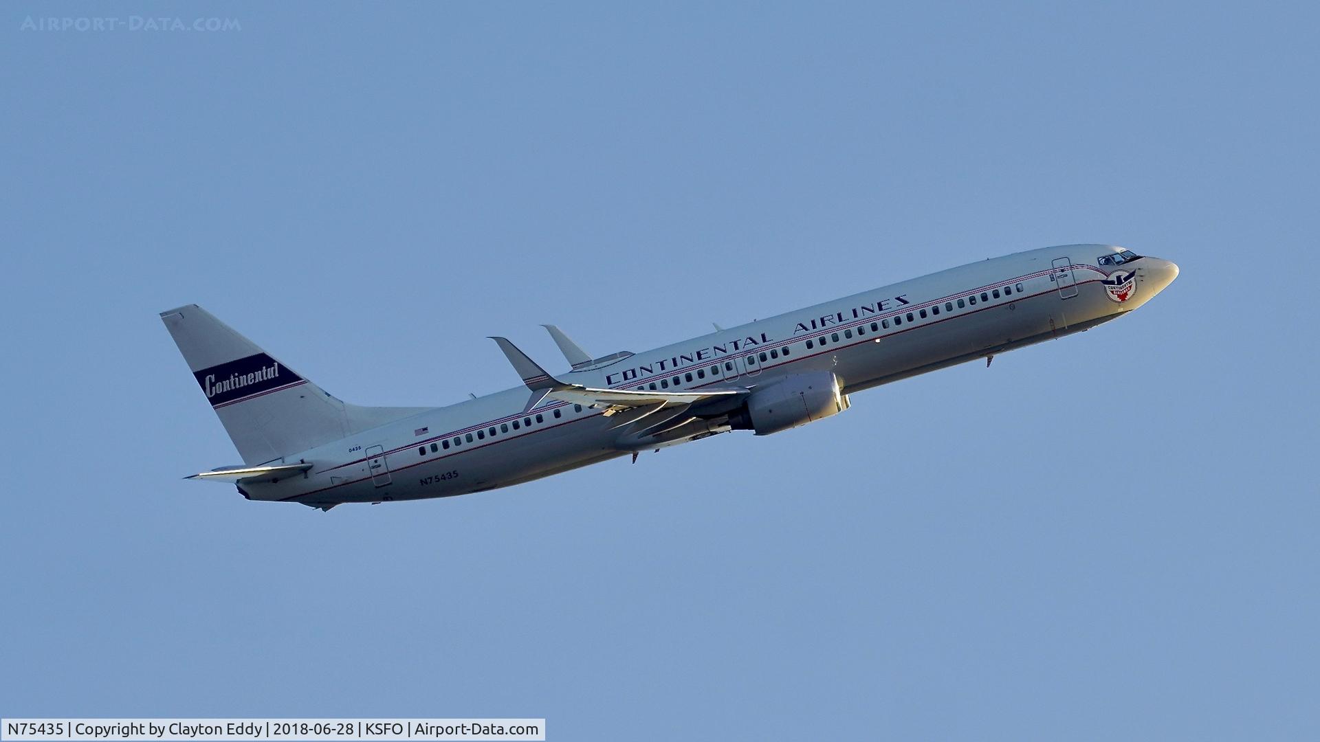 N75435, 2009 Boeing 737-924/ER C/N 33529, Departing runway 28 at SFO 2018.
