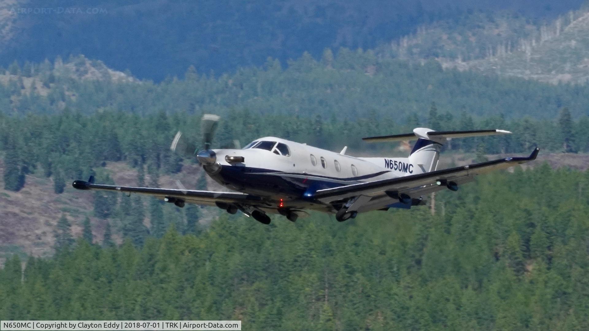 N650MC, 2005 Pilatus PC-12/45 C/N 650, Departing Truckee Airport California 2018.